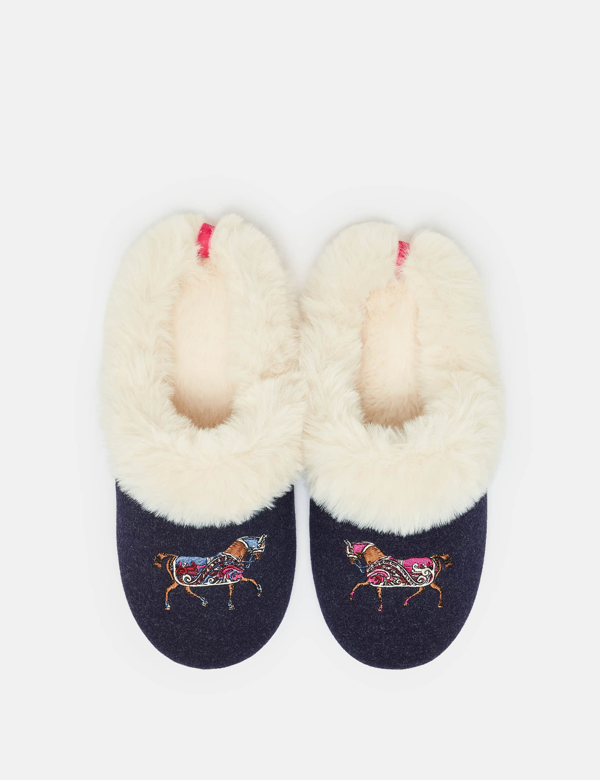 Joules Women's Felt Faux Fur Embroidered Mule Slippers - Navy, Navy