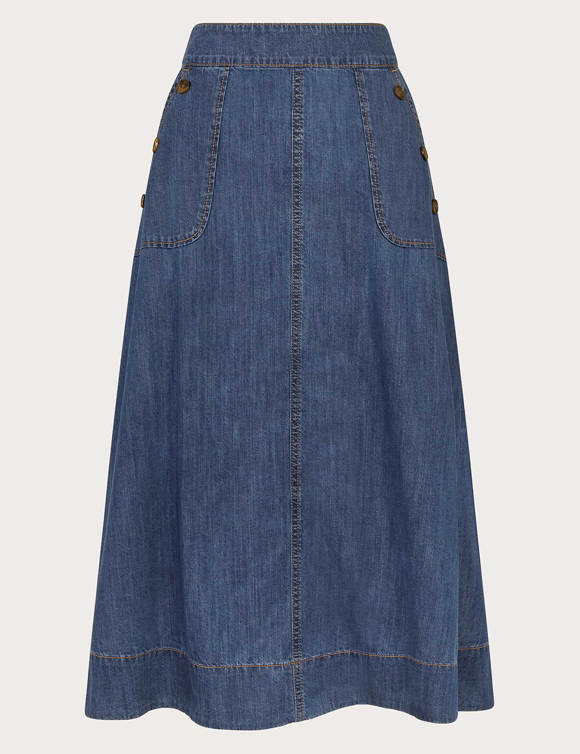 Monsoon Women's Pure Cotton Denim Midi A-Line Skirt - XXL - Blue Denim, Blue Denim