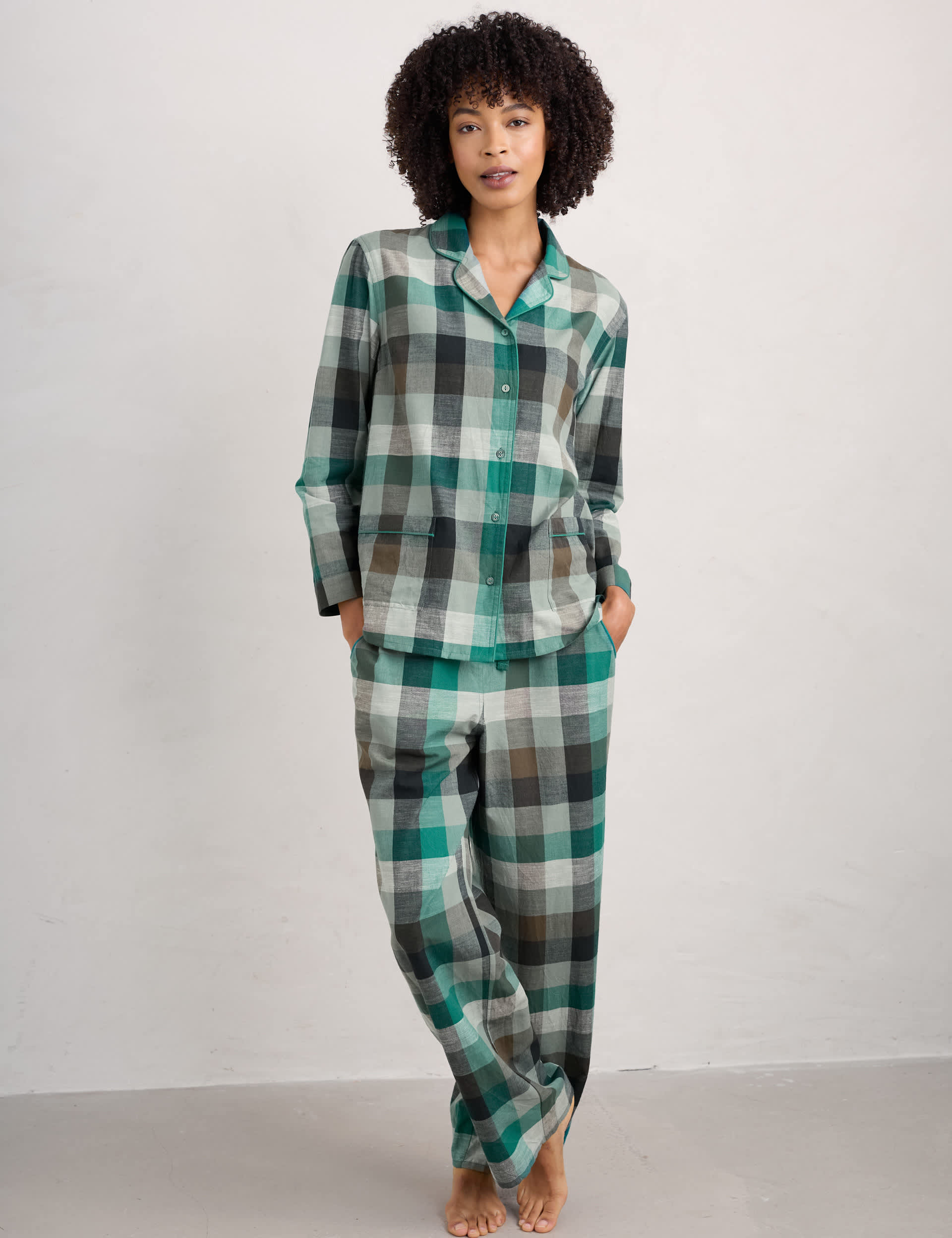 Seasalt Cornwall Women's Pure Cotton Checked Pyjamas - 14 - Teal Mix, Teal Mix