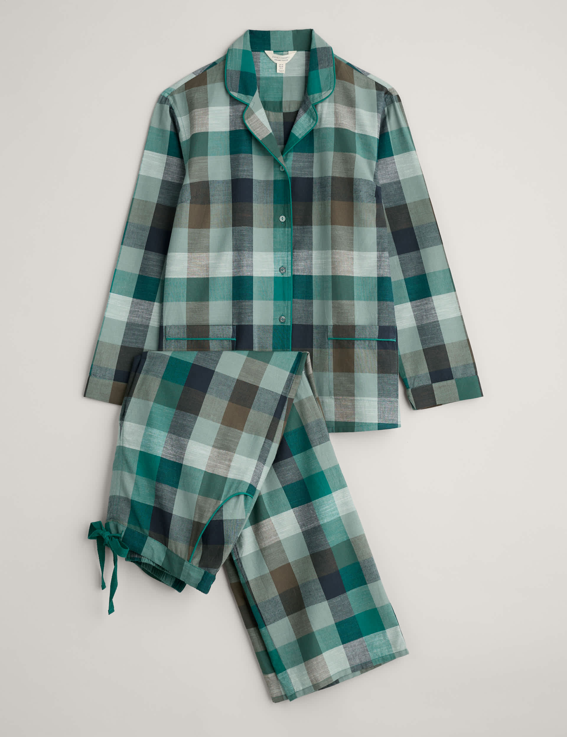 Seasalt Cornwall Women's Pure Cotton Checked Pyjamas - 26-28 - Teal Mix, Teal Mix