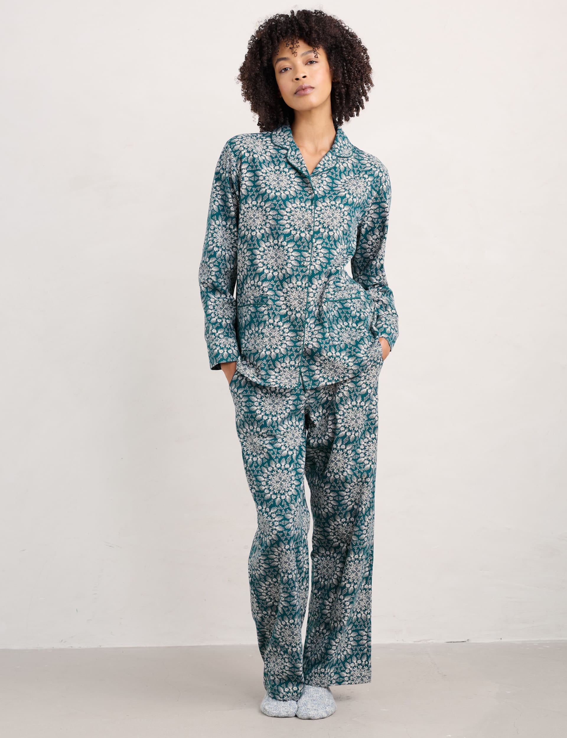 Seasalt Cornwall Women's Pure Cotton Star Print Pyjamas - 14 - Teal Mix, Teal Mix