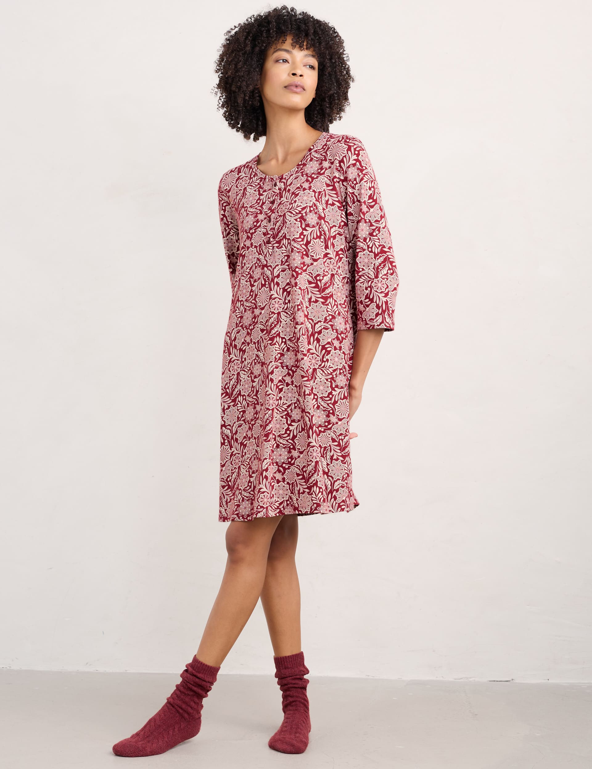 Seasalt Cornwall Women's Cotton Rich Floral Nightdress - 14 - Red Mix, Red Mix