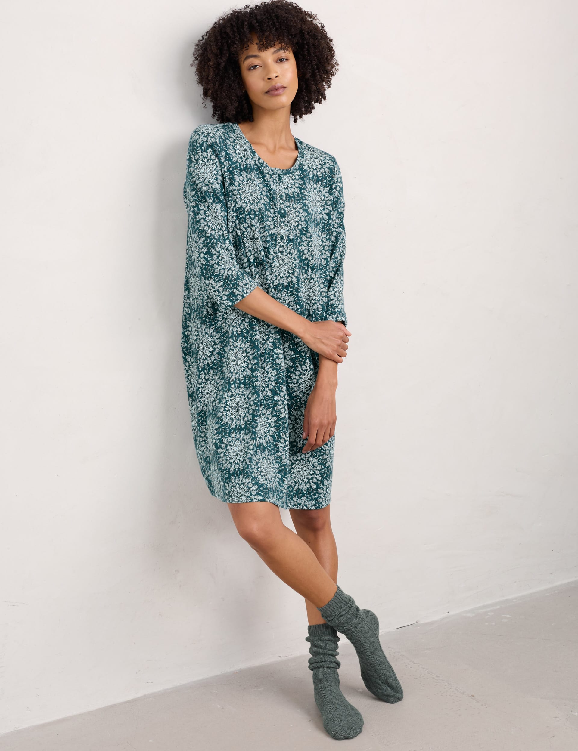 Seasalt Cornwall Women's Cotton Rich Print Nightdress - 10 - Teal Mix, Teal Mix