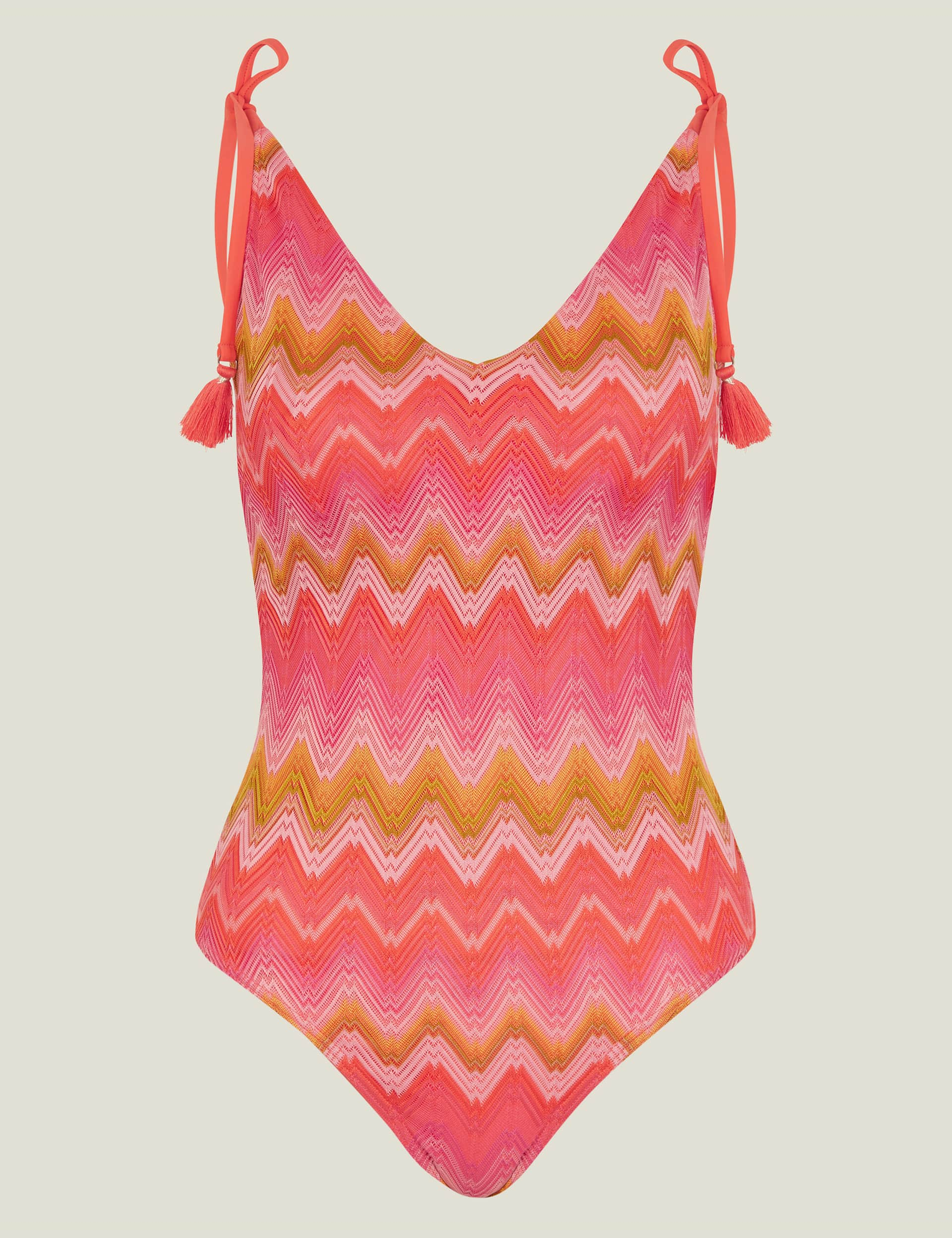 Accessorize Women's Textured Striped Padded V-Neck Swimsuit - 10 - Pink Mix, Pink Mix