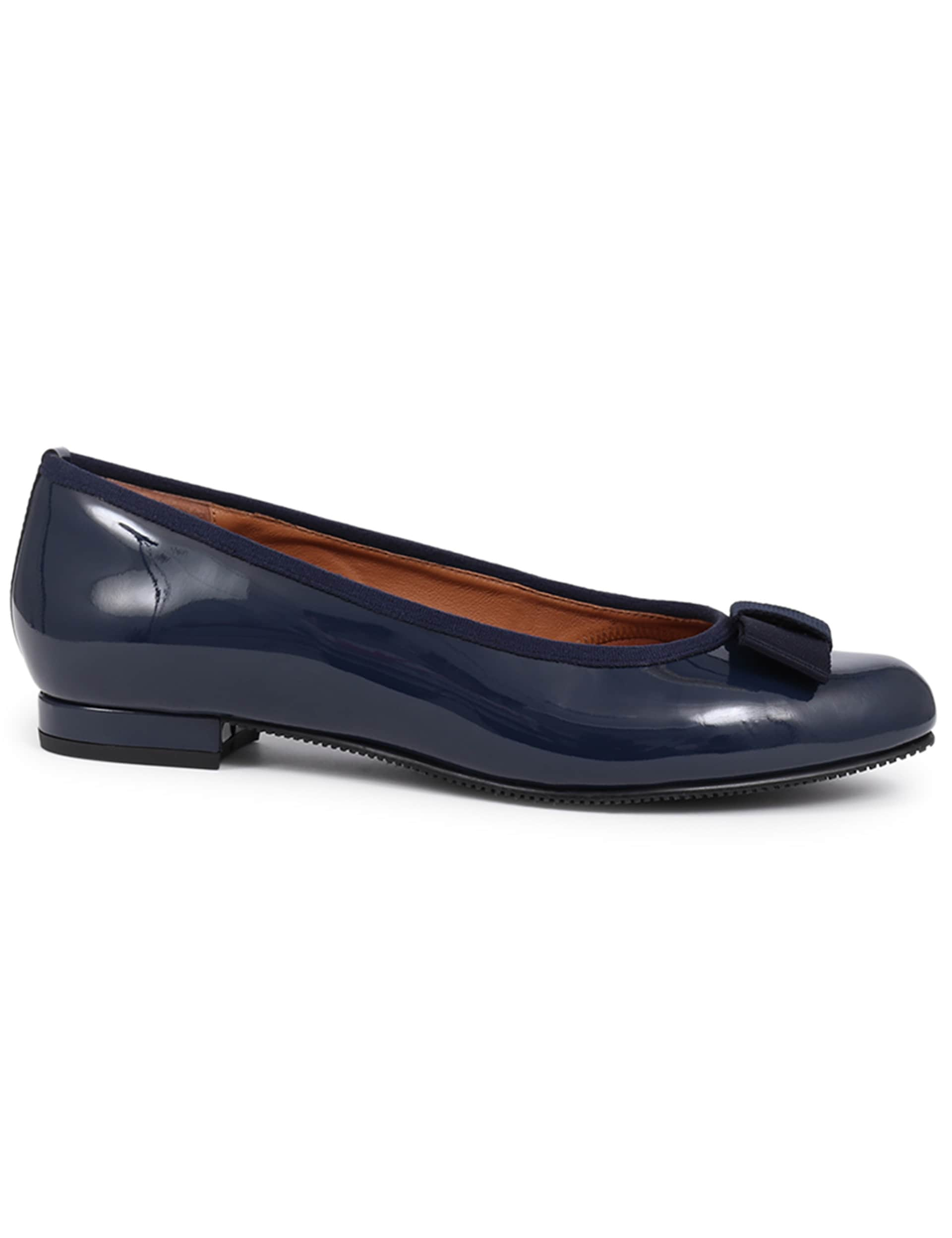 Jones Bootmaker Women's Wide Fit Patent Bow Flat Pumps - 5 - Navy, Navy