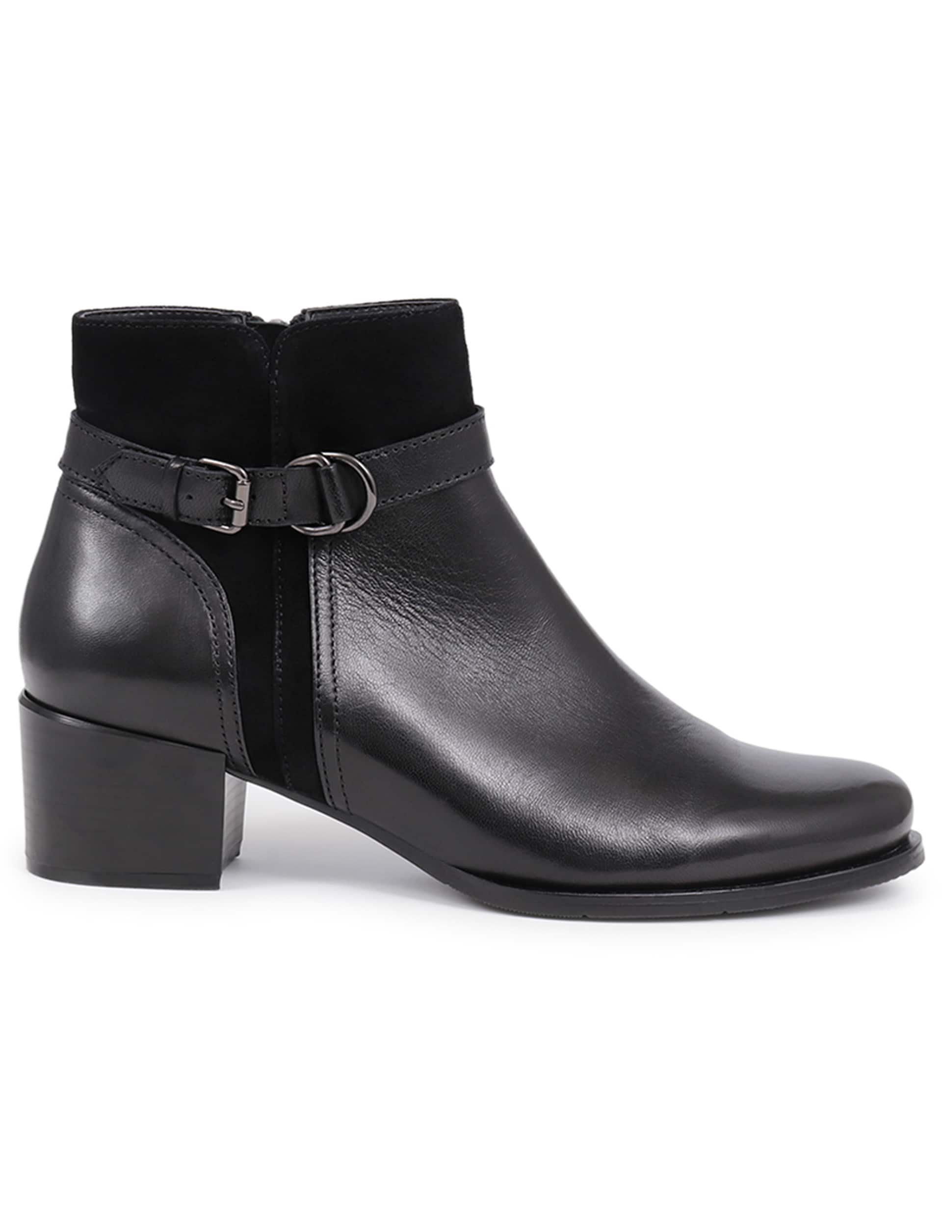 Jones Bootmaker Women's Leather Buckle Block Heel Ankle Boots - 4 - Black, Black