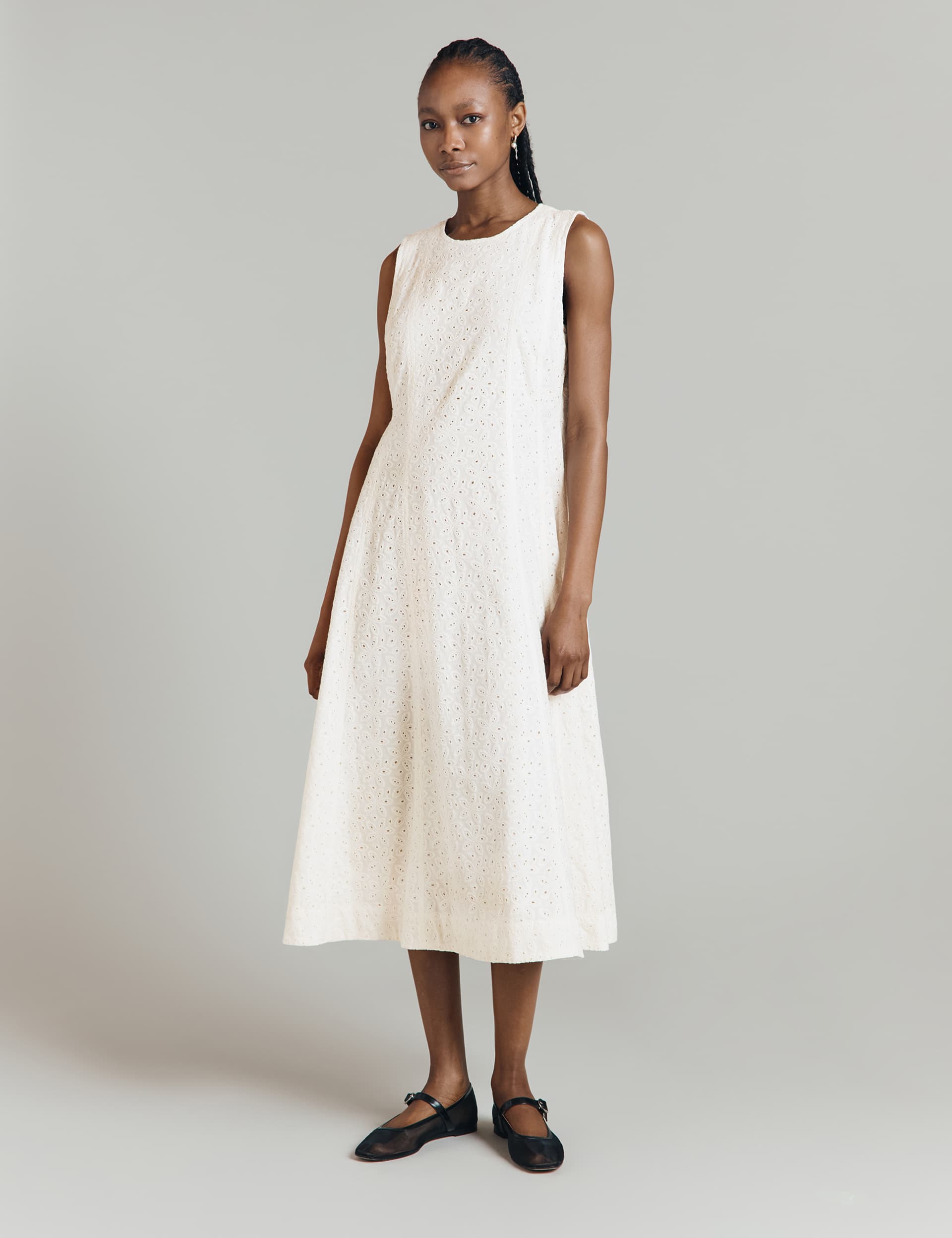 Ghost Women's Broderie Round Neck Midaxi Swing Dress