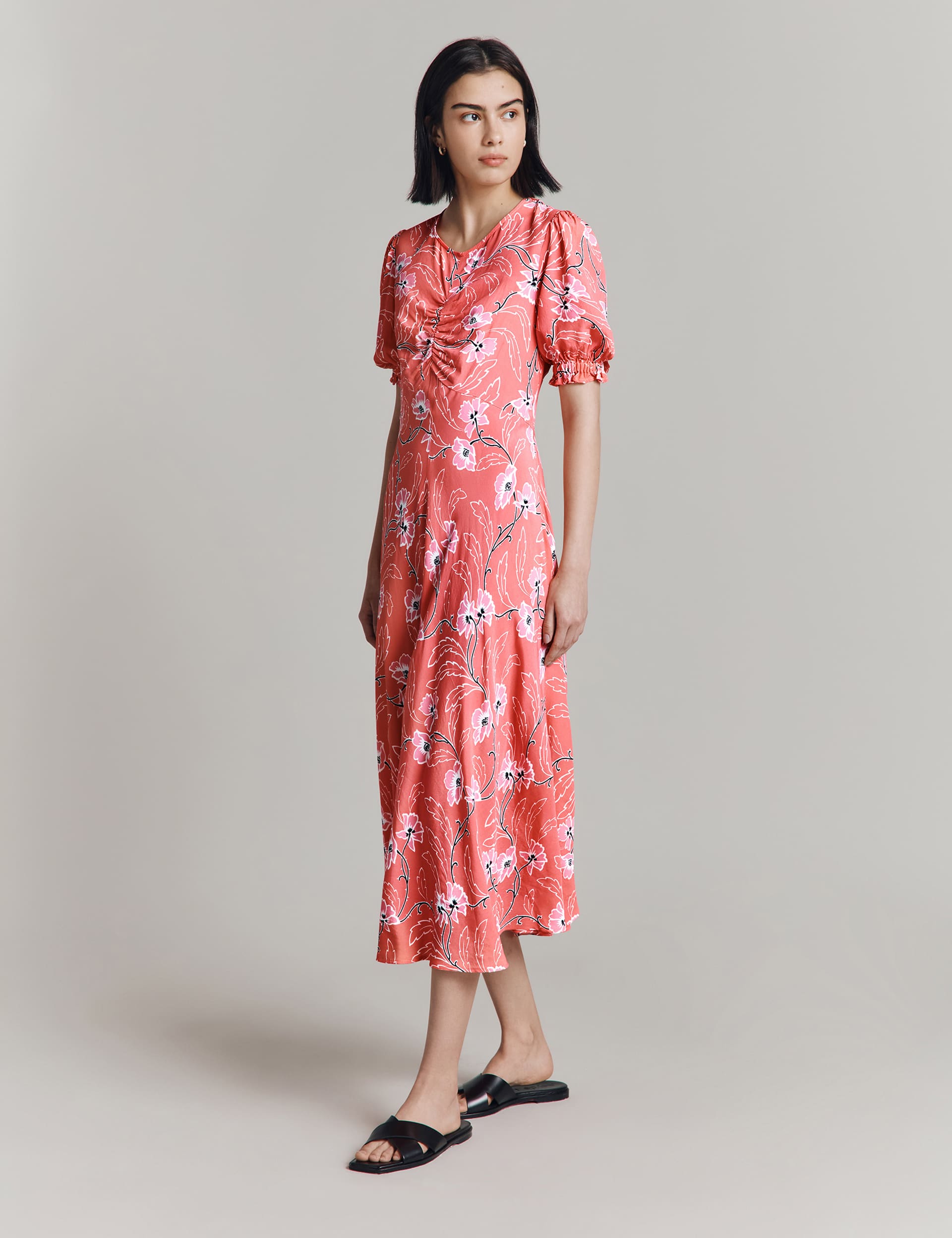 Ghost Women's Crepe Floral V-Neck Midaxi Tea Dress