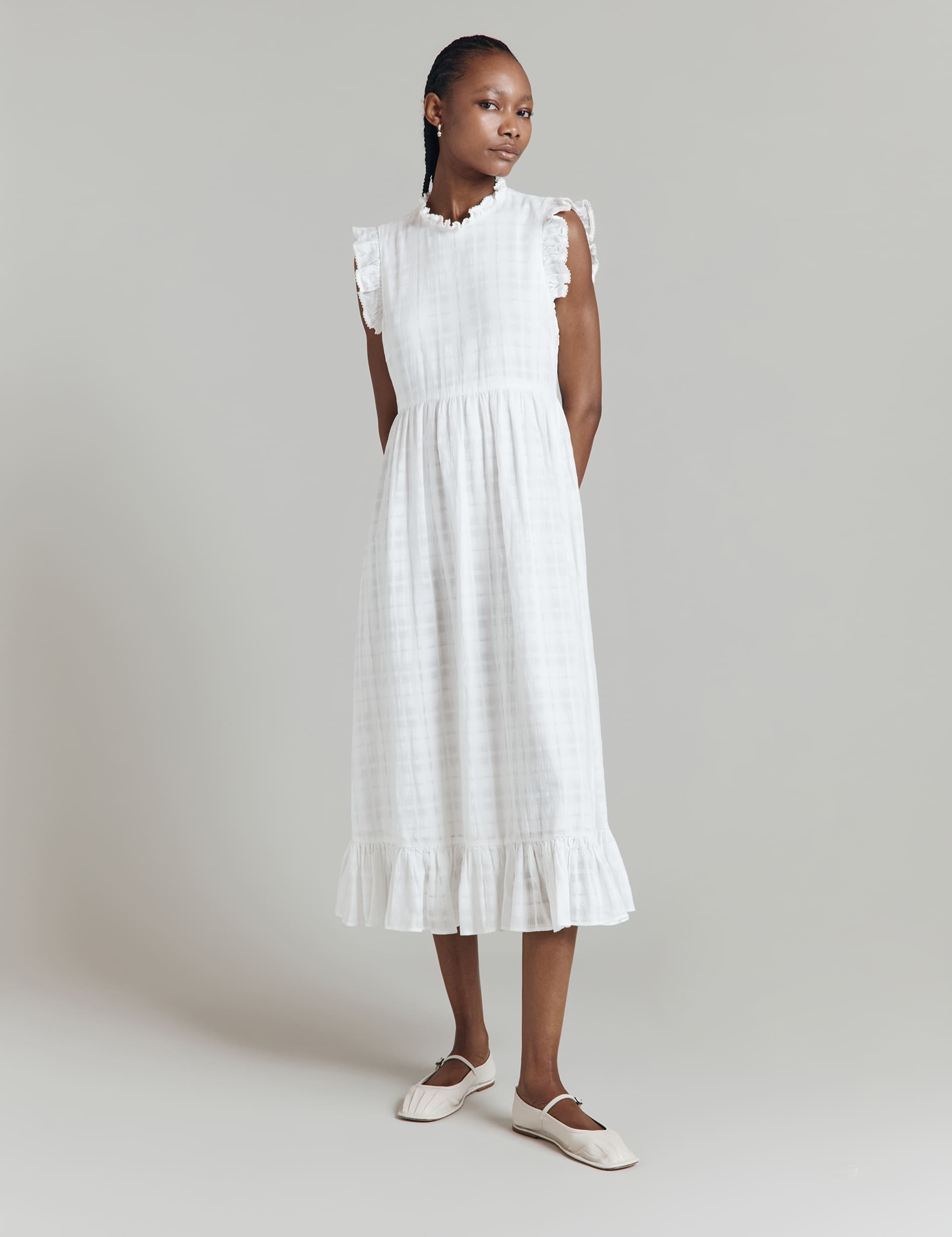 Ghost Women's Cotton Rich Textured Midi Waisted Dress
