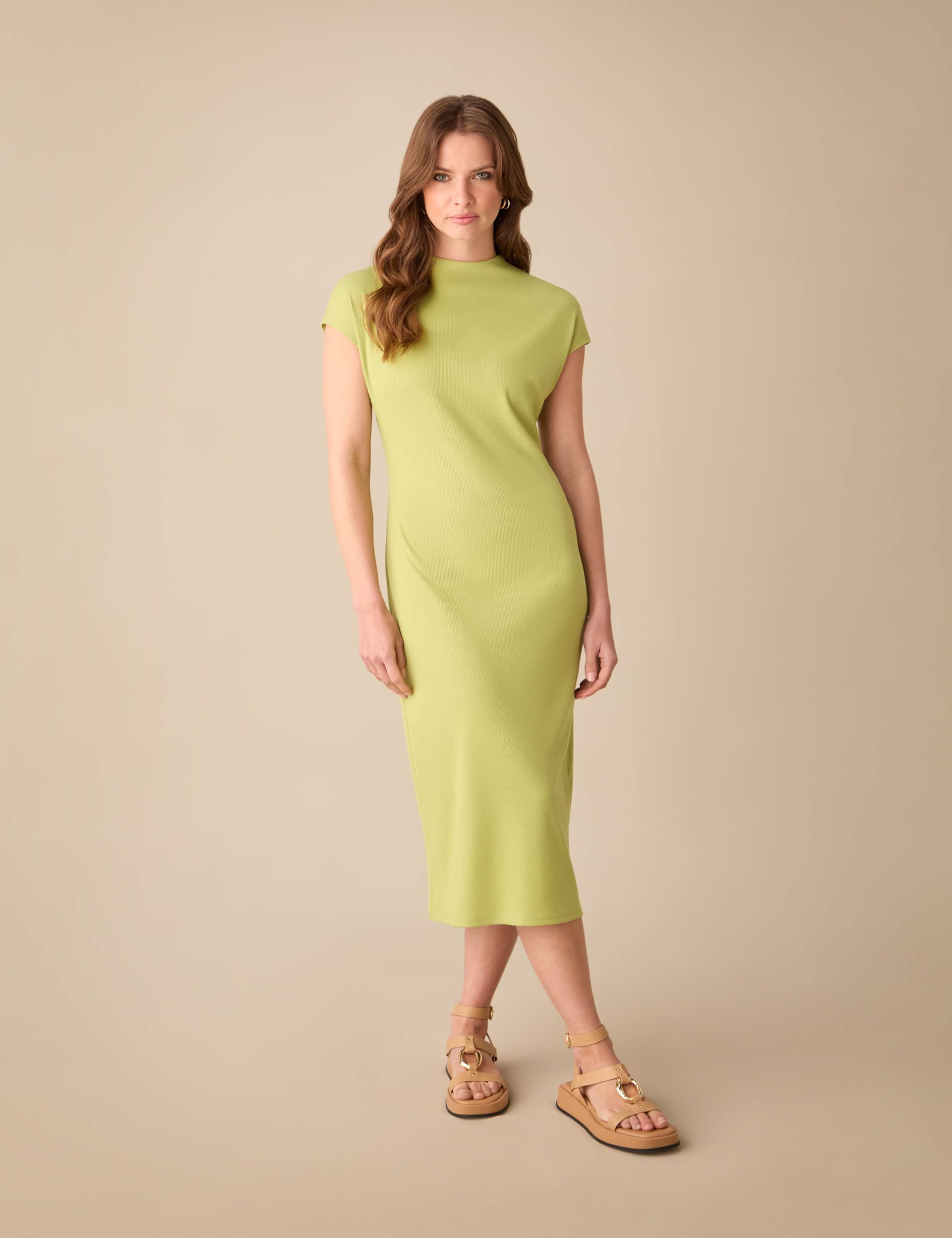 Ro&Zo Women's Ribbed Knitted Midi Column Dress - 12REG - Green, Green