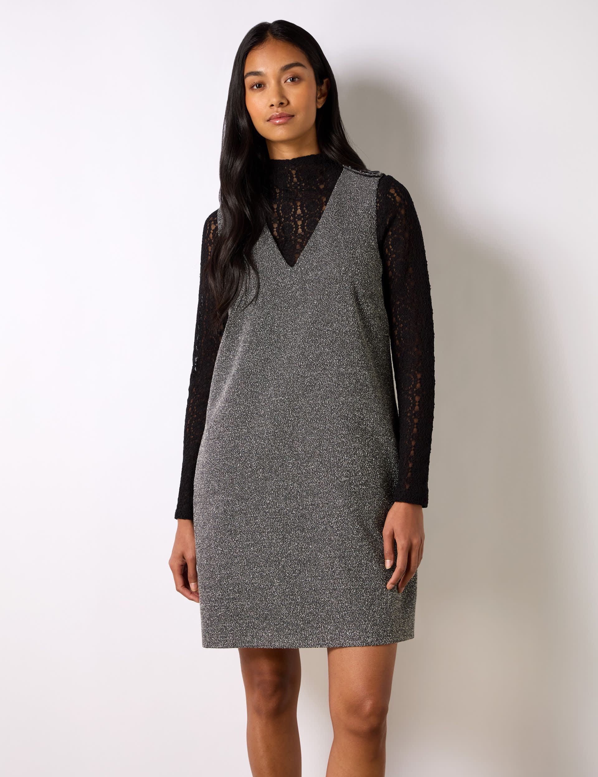 Ro&Zo Women's V-Neck Mini Shift Dress - 12REG - Dark Grey, Dark Grey