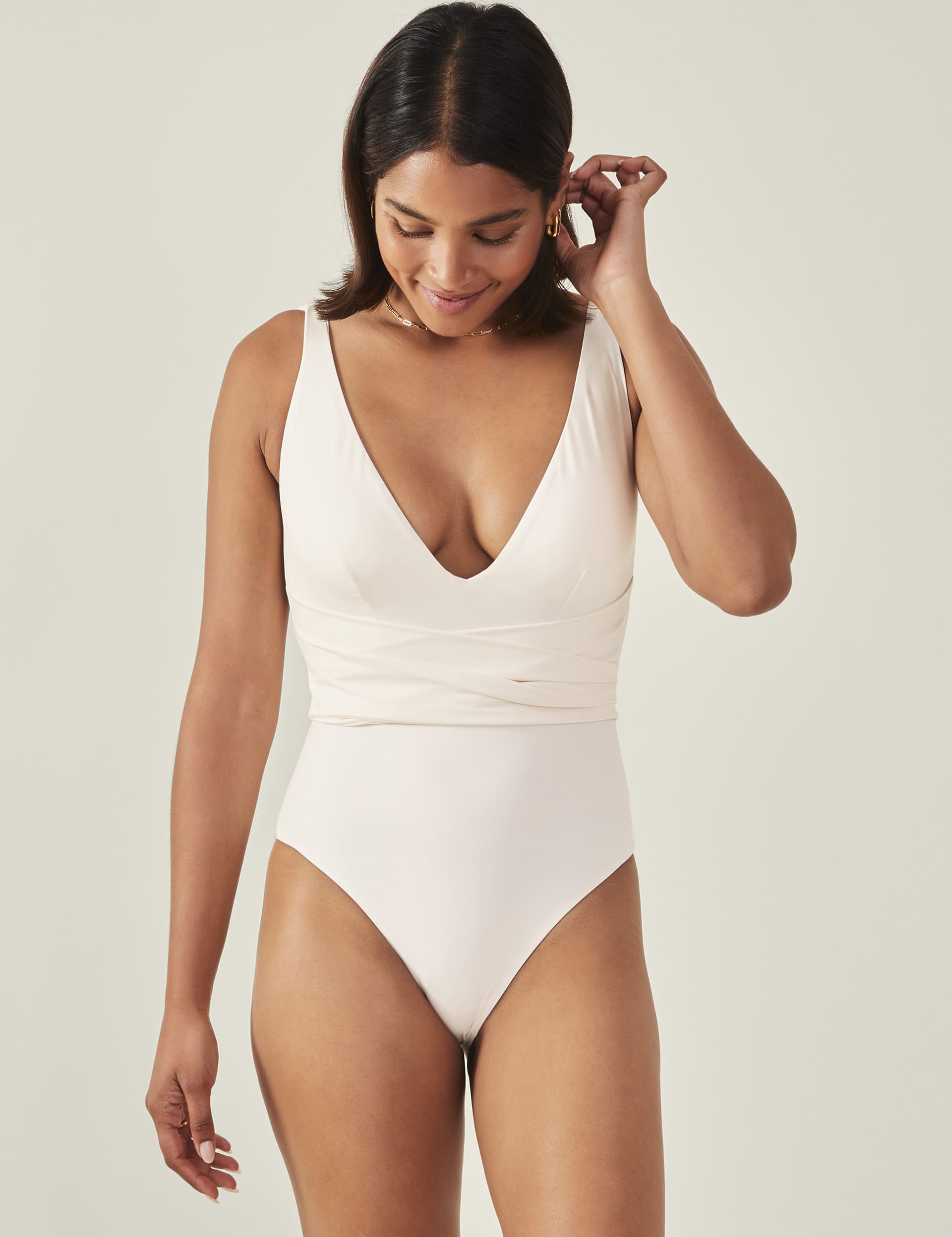 Accessorize Women's Padded Wrap Front V-Neck Swimsuit - 14 - Ivory, Ivory