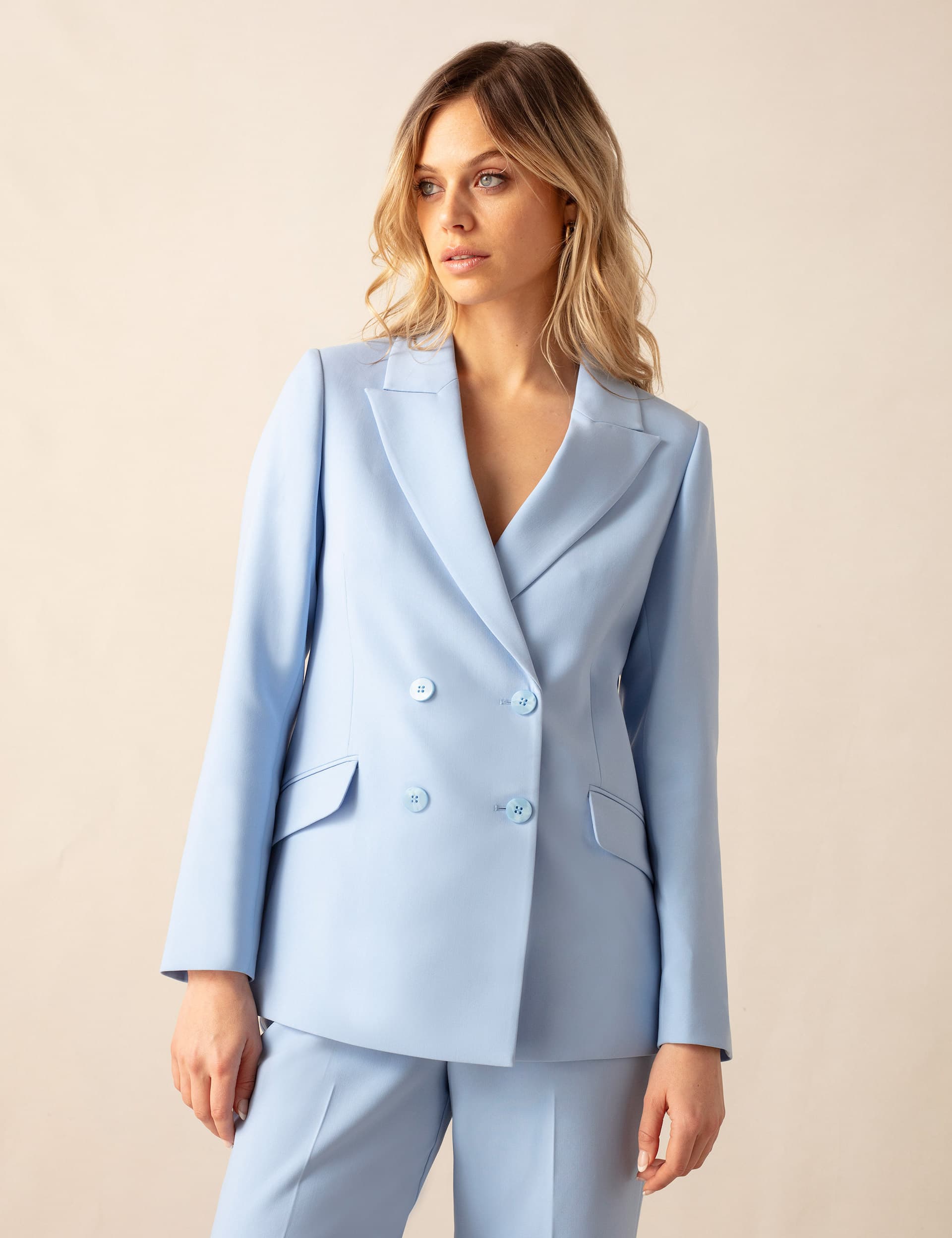 Ro&Zo Women's Tailored Double Breasted Blazer - 10 - Light Blue, Black,Light Blue