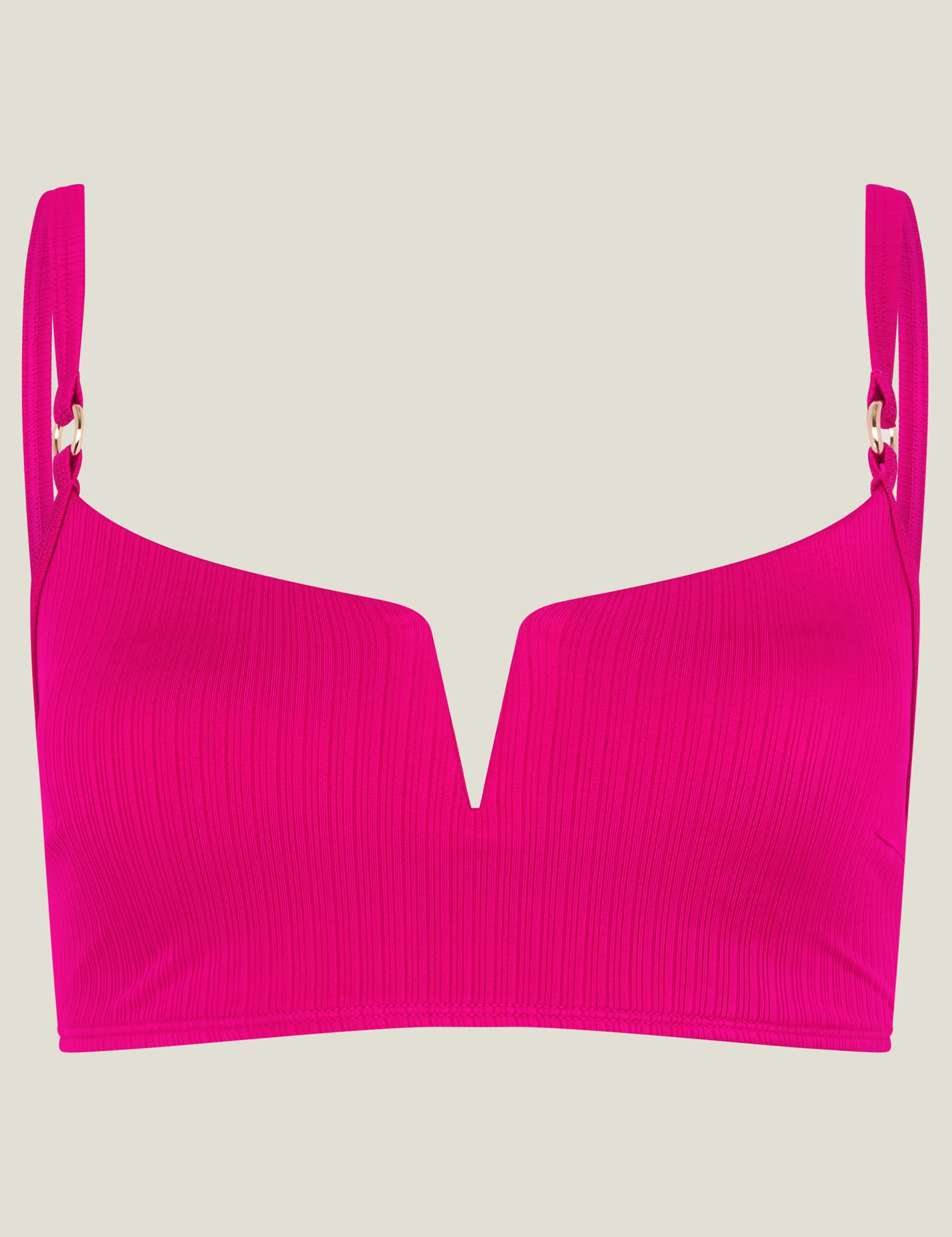 Accessorize Women's Ribbed Padded Notch Neck Bikini Top - 8 - Pink, Pink