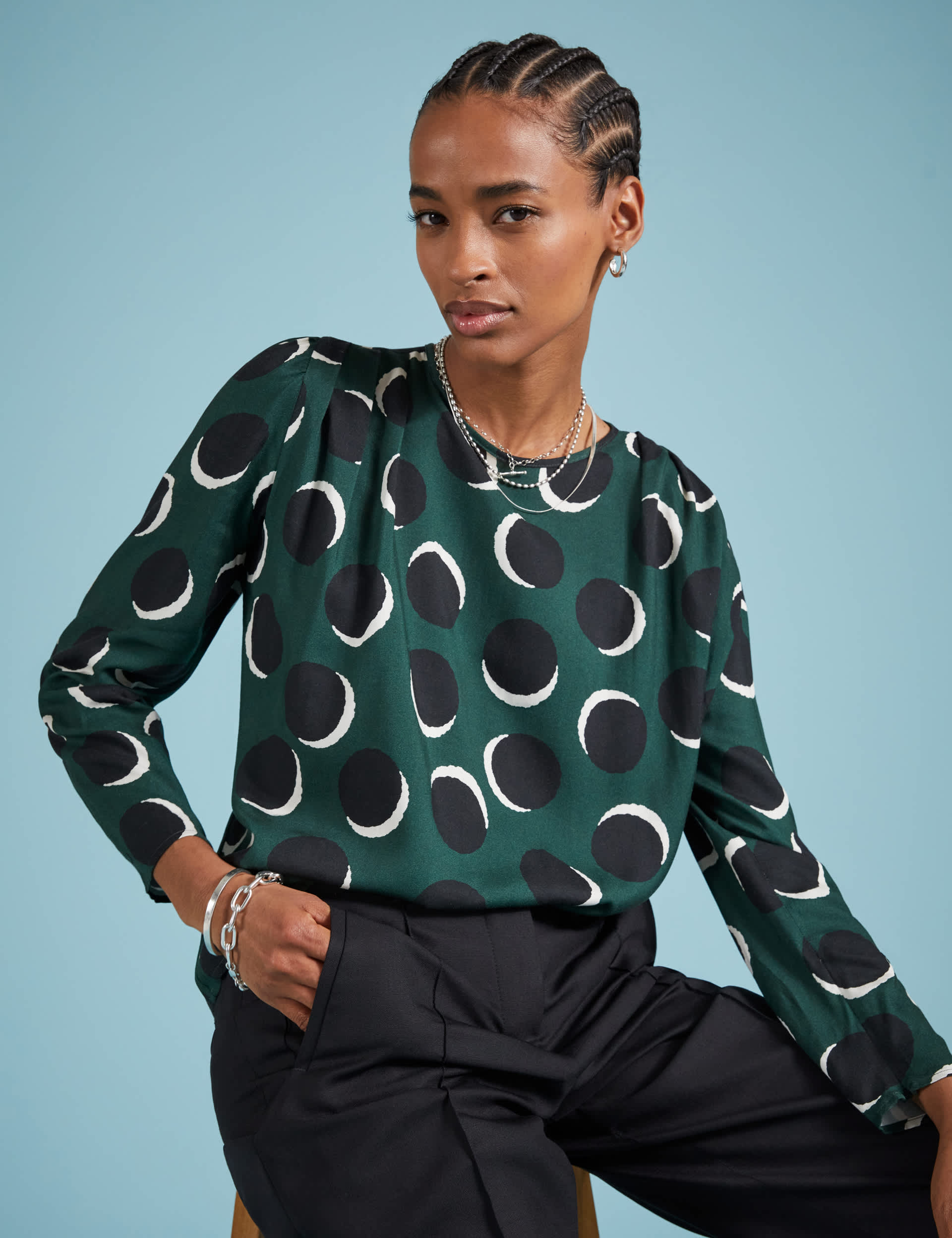 Baukjen Women's Spot Print Round Neck Relaxed Blouse - 18 - Green Mix, Green Mix