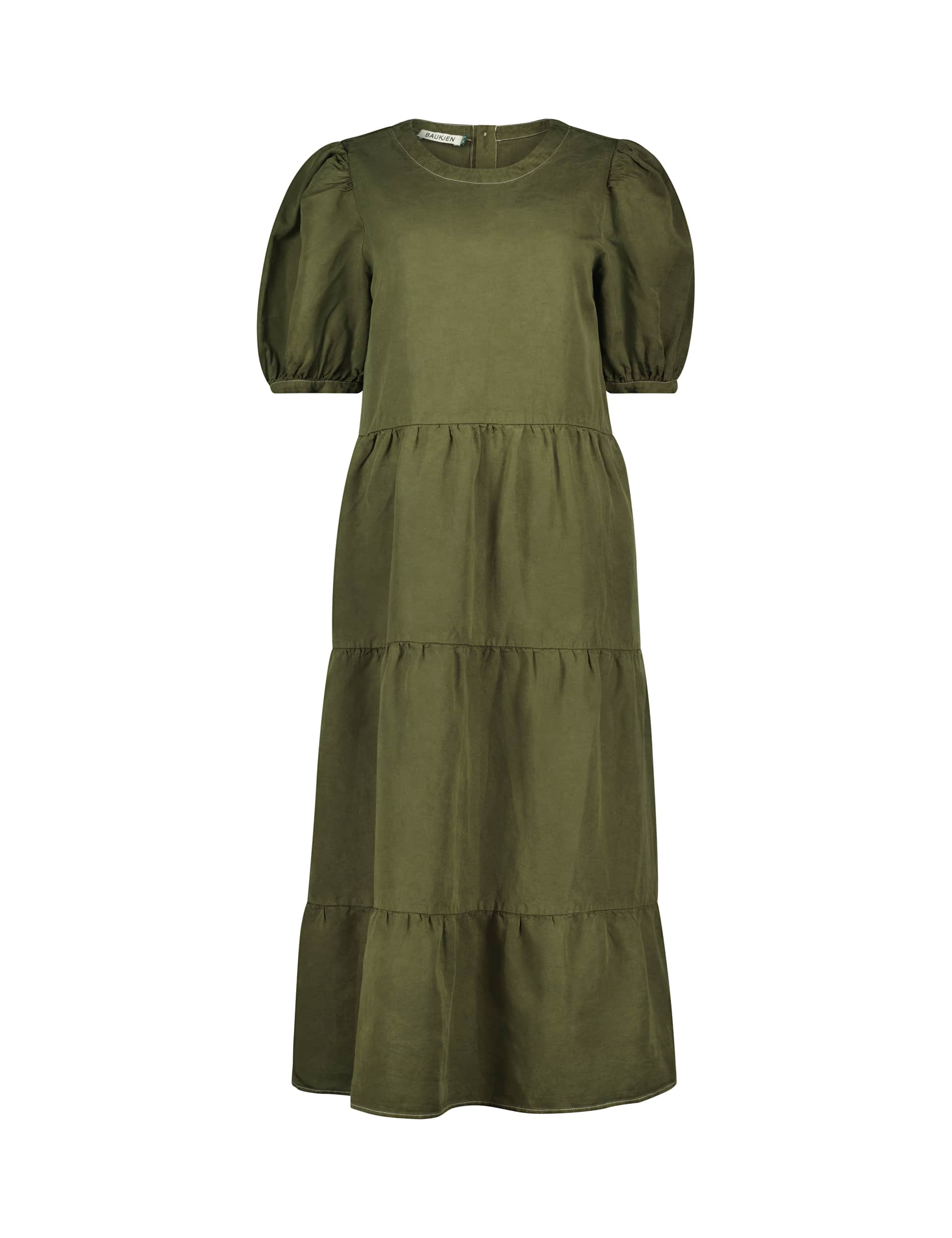 Baukjen Women's Lyocell Rich Crew Neck Midi Tiered Dress - 12 - Olive, Olive