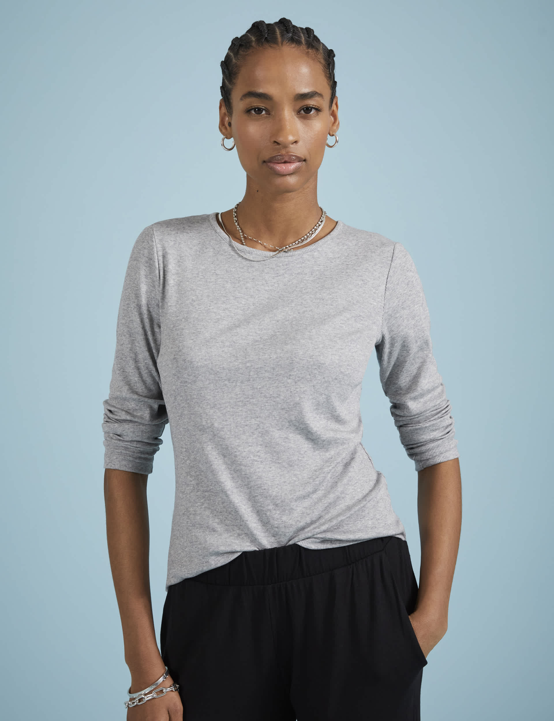 Baukjen Women's Lyocell Rich Crew Neck Top - 12 - Grey Marl, Grey Marl,White