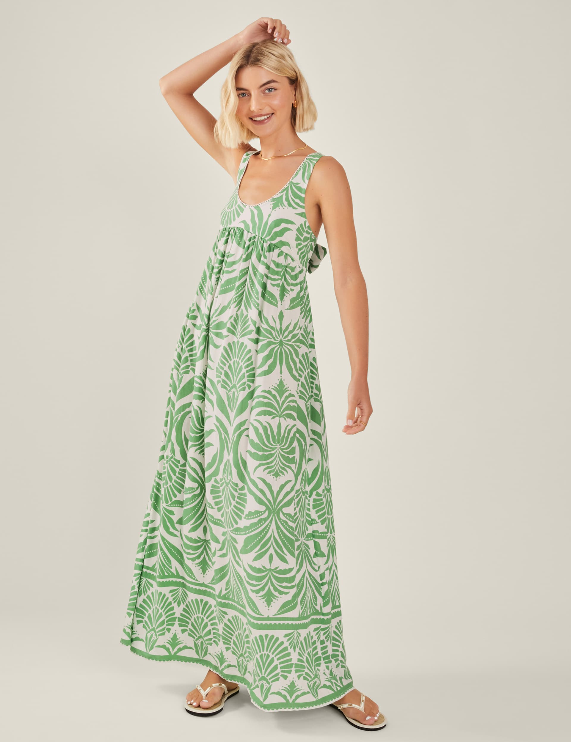 Accessorize Women's Printed Cut Out Detail Maxi Beach Dress - Green Mix, Green Mix