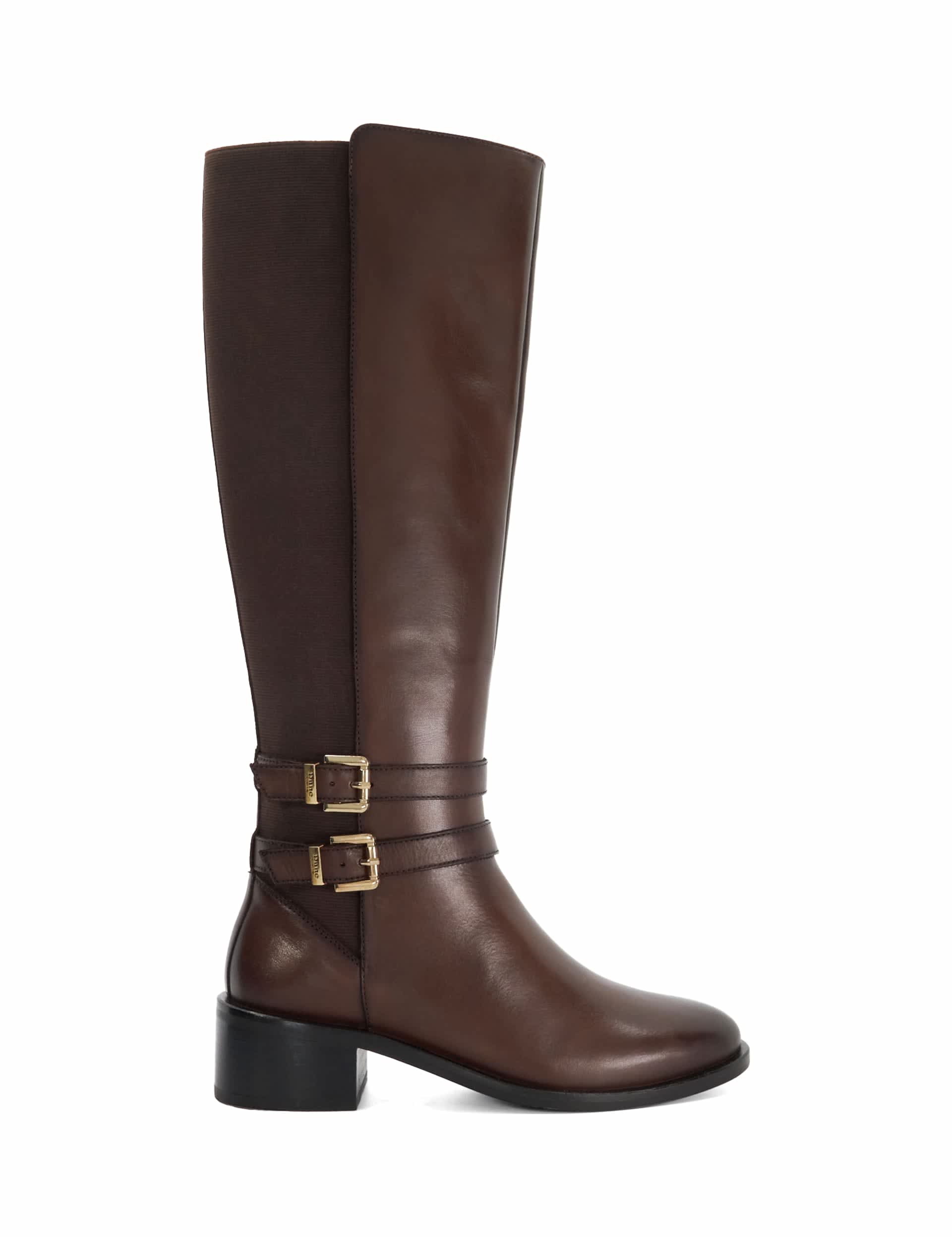 Dune London Women's Leather Double Buckle Knee High Boots - 5 - Brown, Black,Brown