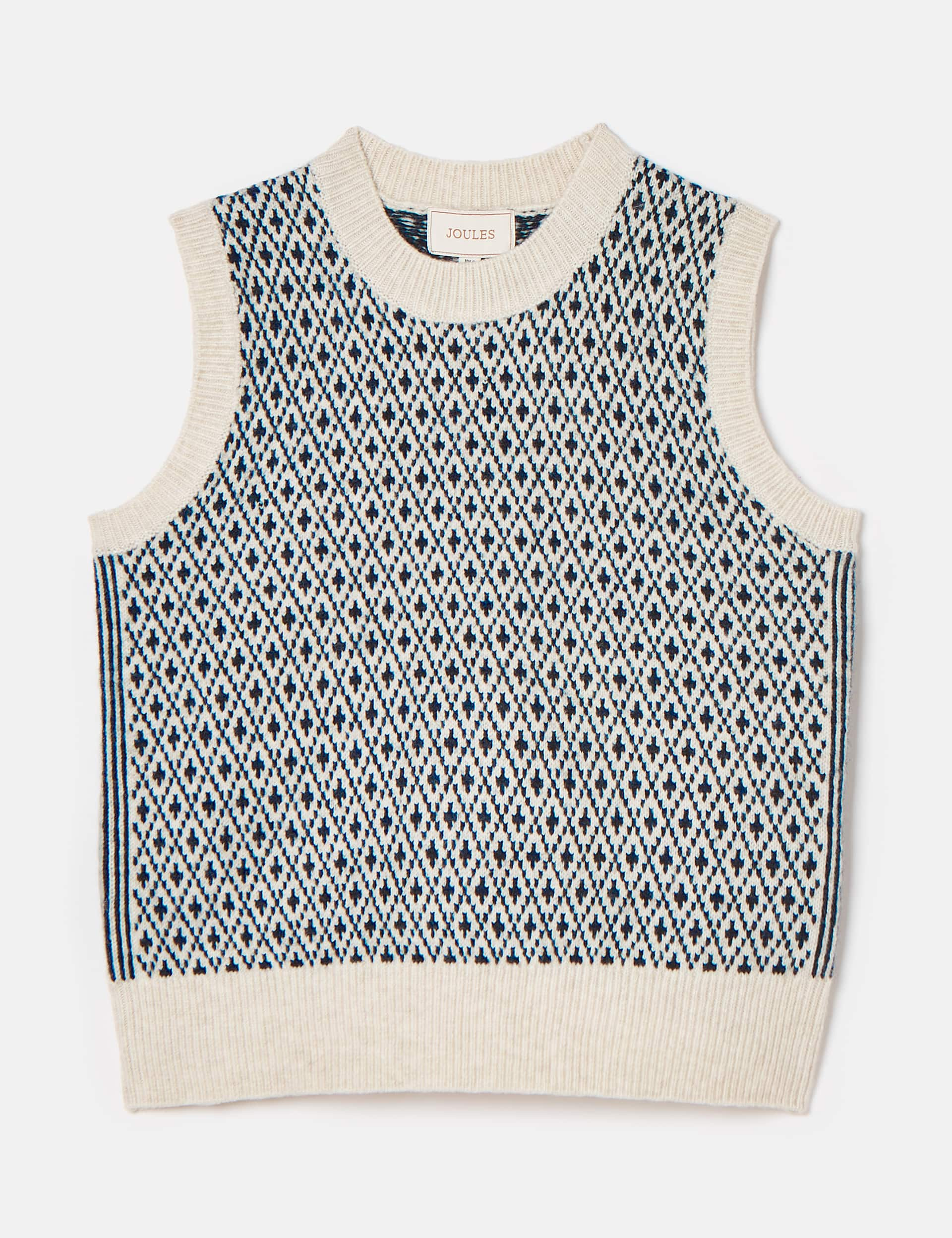 Joules Women's Geometric Knitted Vest with Wool - 18 - Cream Mix, Cream Mix