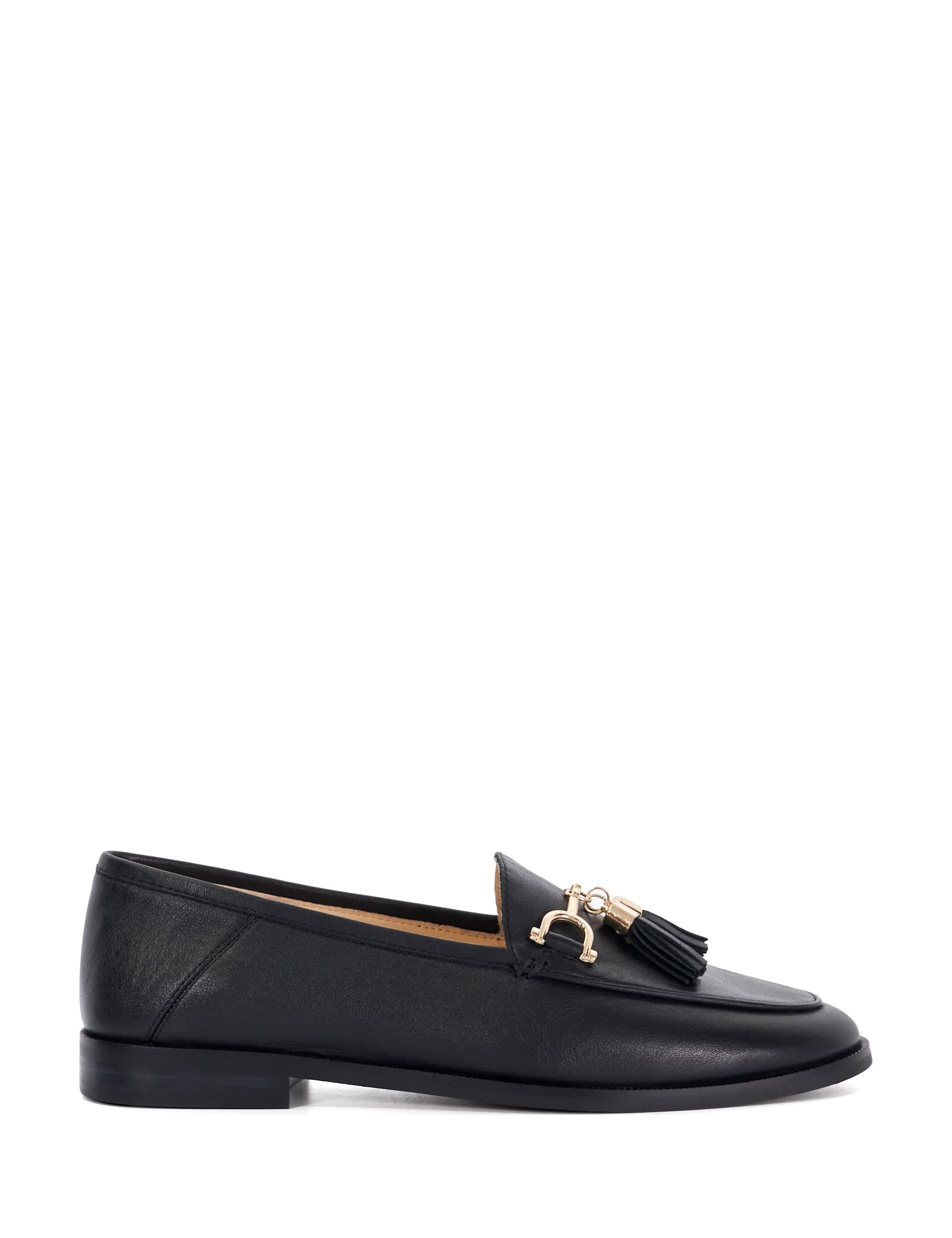 Dune London Women's Leather Tassel Flat Loafers - 5 - Black, Black