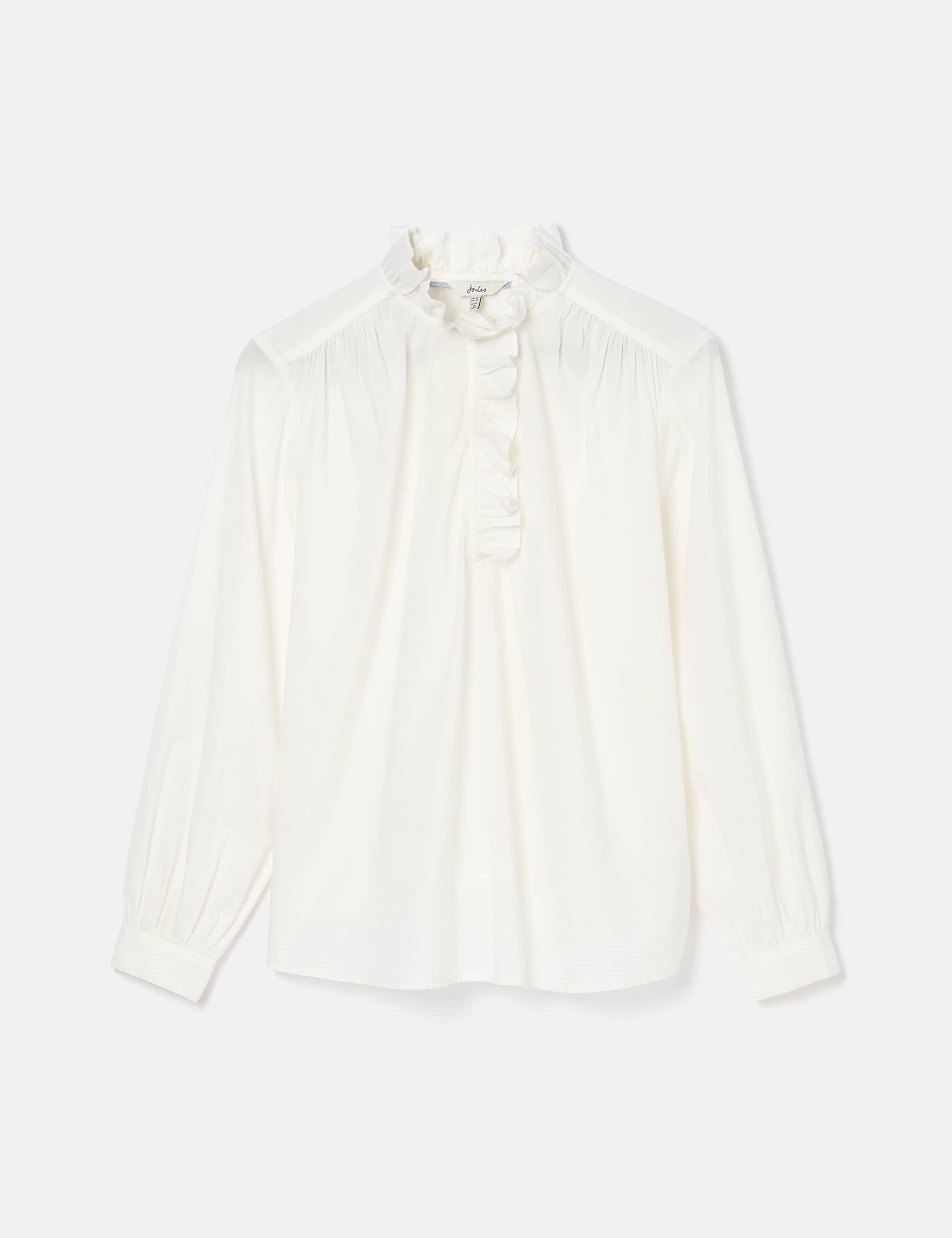 Joules Women's Pure Cotton High Neck Ruffle Blouse - 16 - White, White