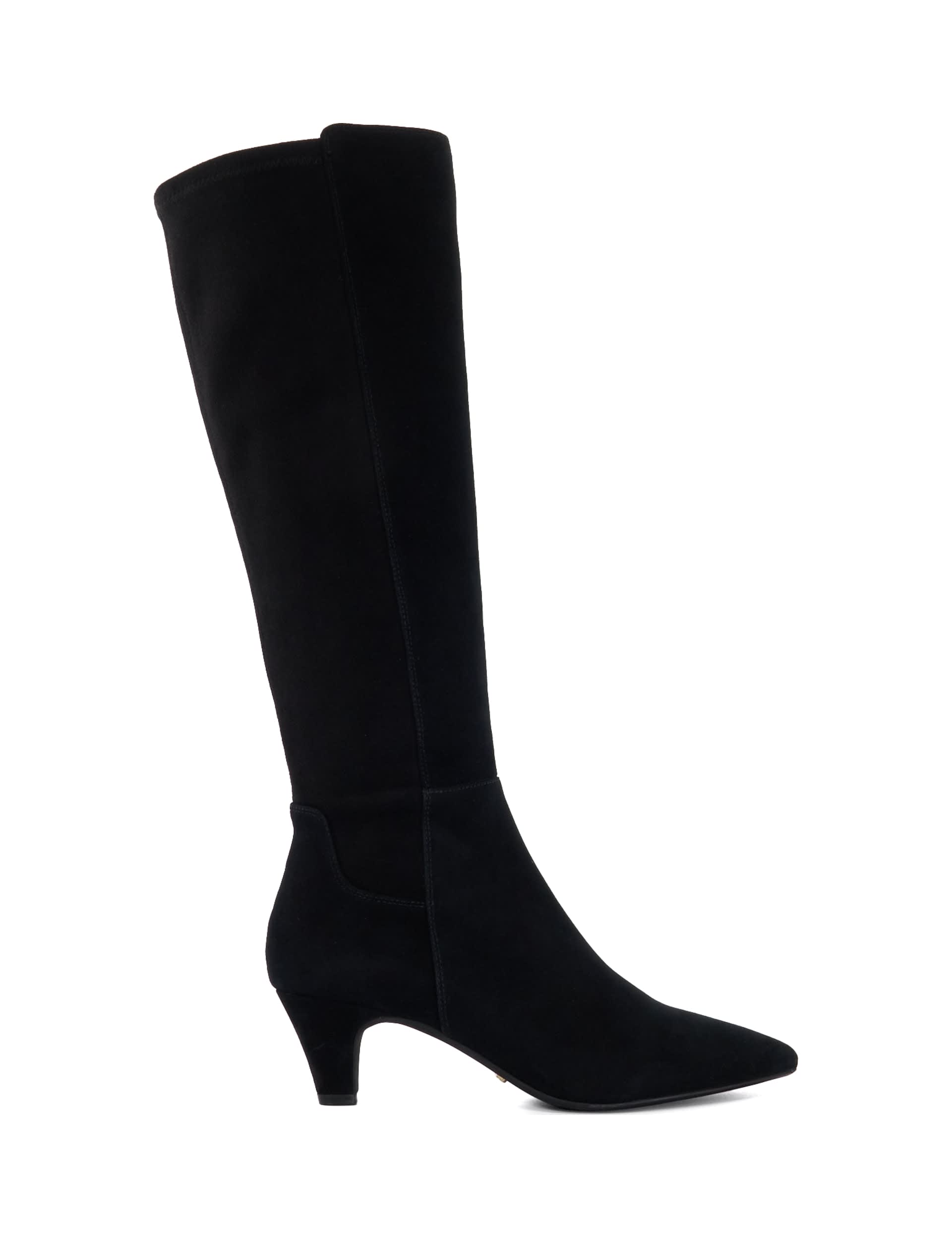 Dune London Women's Leather Kitten Heel Knee High Boots - 6 - Black, Black