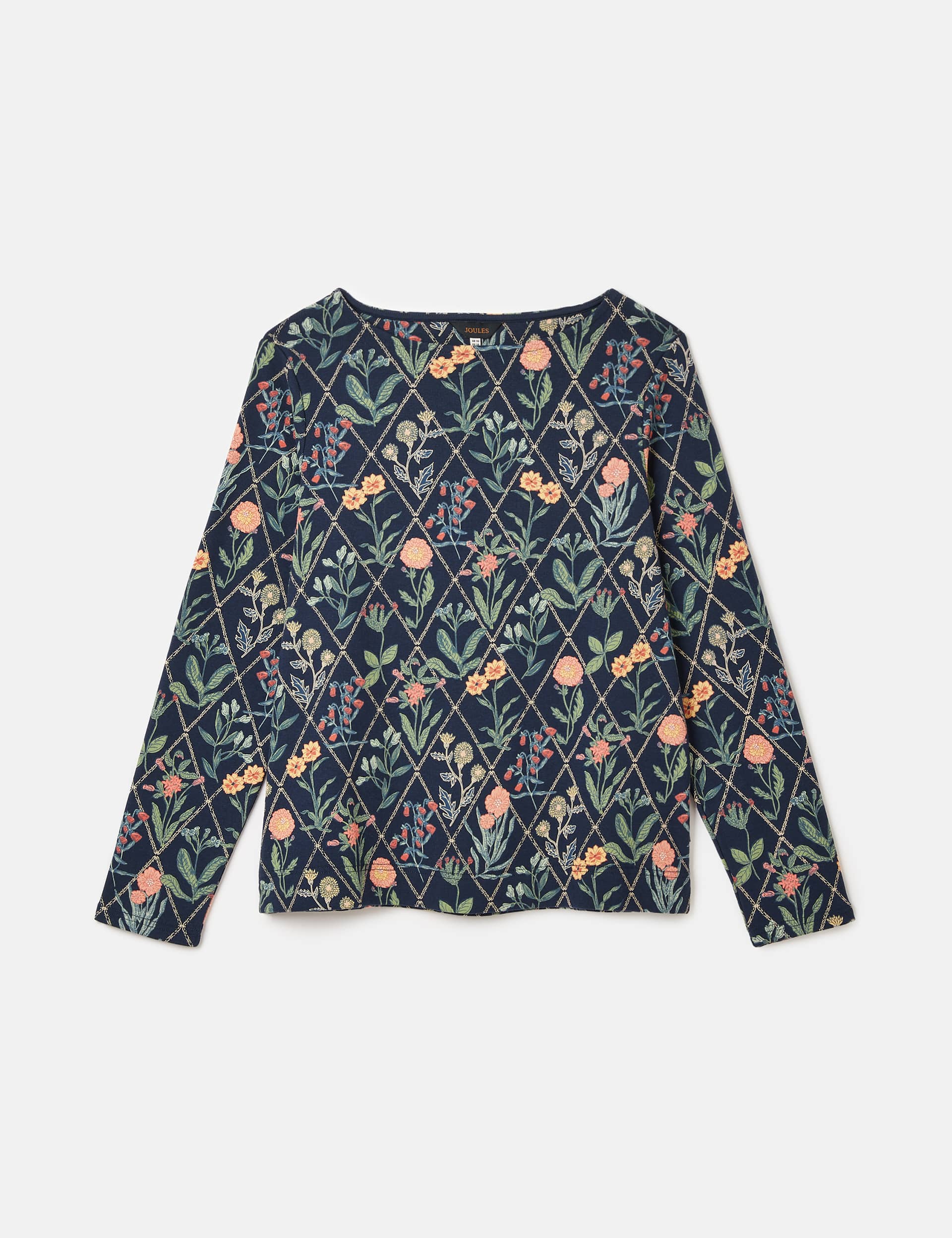 Joules Women's Pure Cotton Floral Slash Neck Top - 6 - Navy Mix, Navy Mix