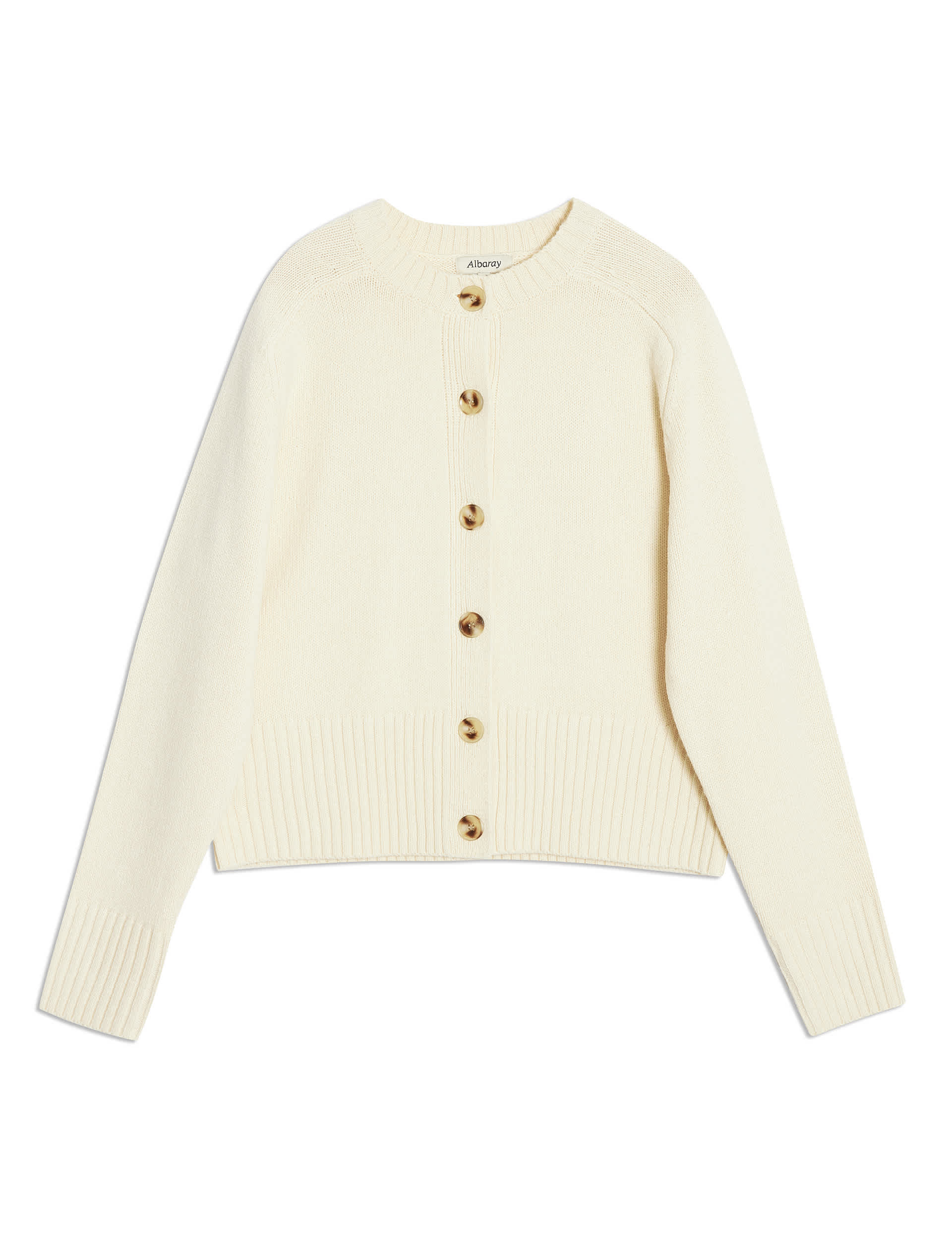 Albaray Women's Crew Neck Button Through Cardigan with Wool - 10 - Cream, Cream