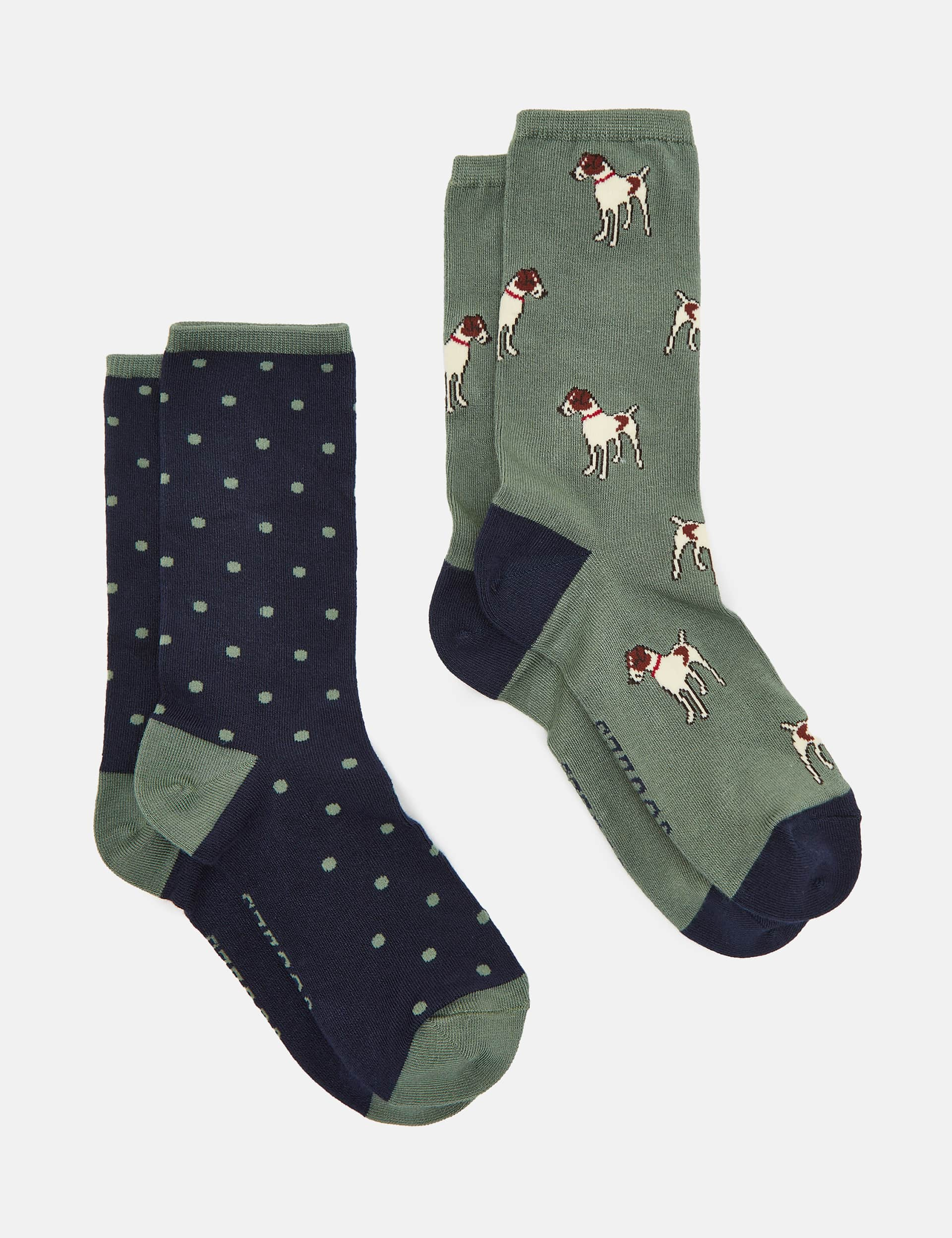 Joules Women's 2pk Dog Polka Dot Ankle High Socks - Green Mix, Green Mix