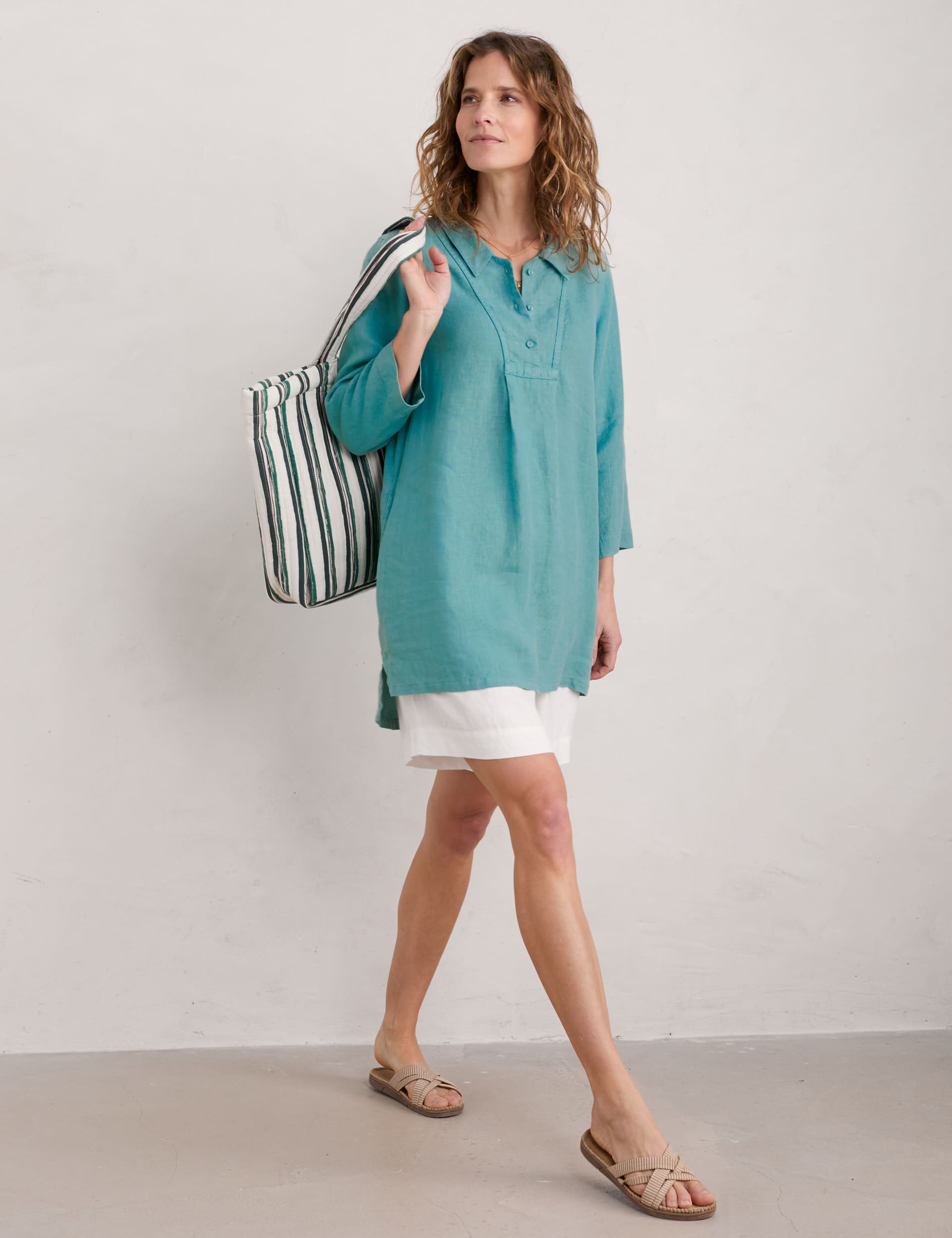 Seasalt Cornwall Women's Pure Linen 3/4 Sleeve Tunic - 10 - Teal, Teal