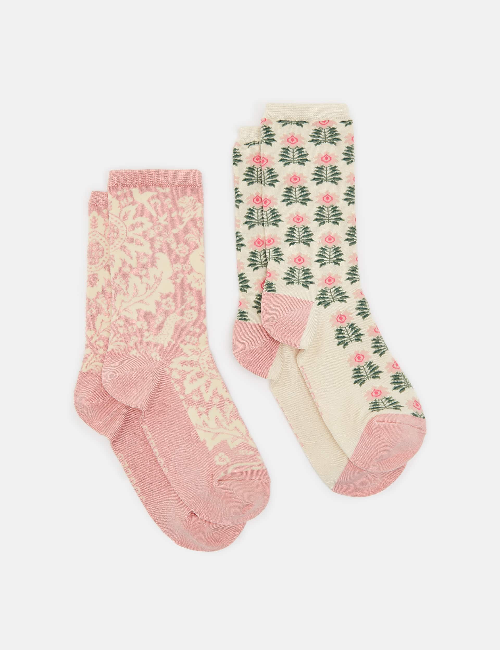 Joules Women's 2pk Ankle High Socks - Pink Mix, Pink Mix