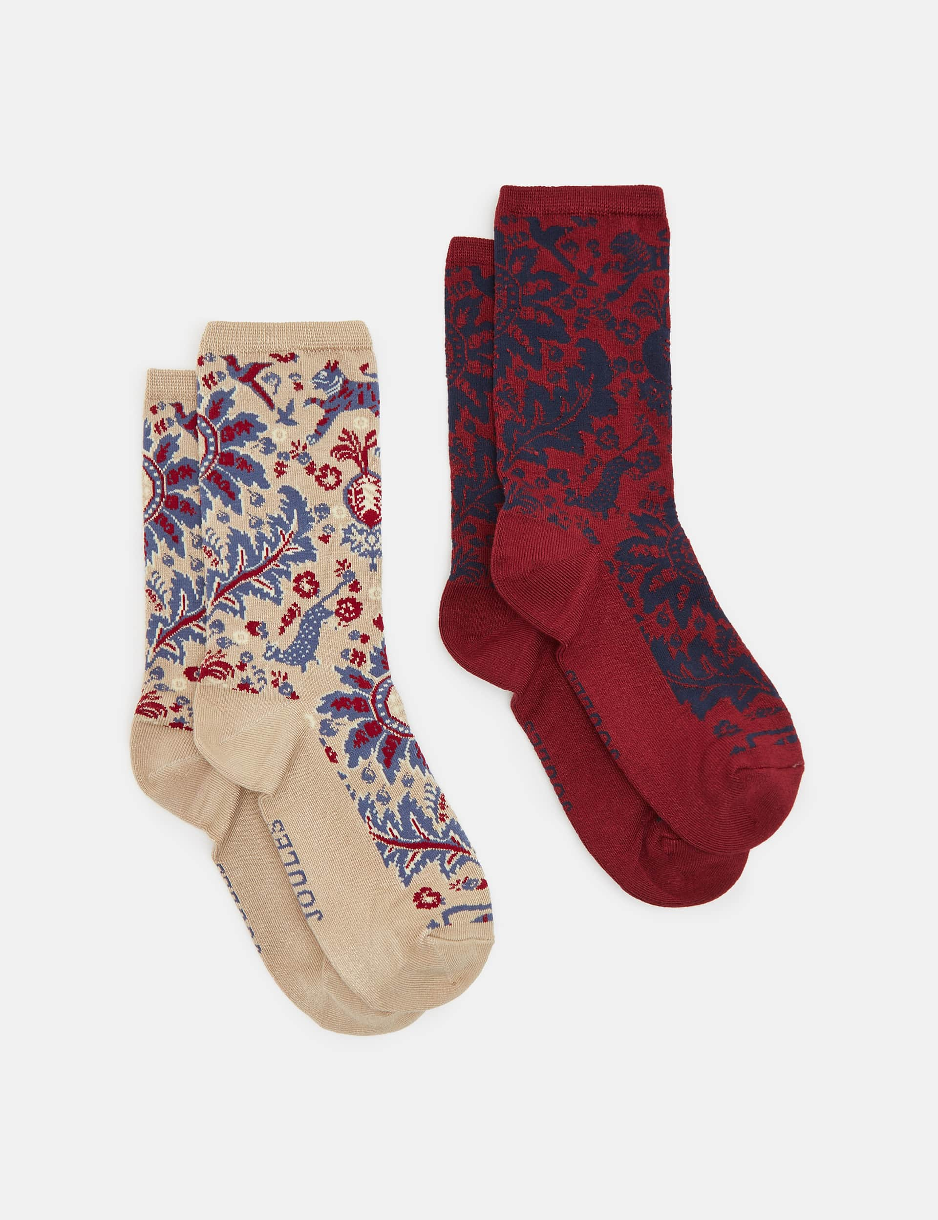 Joules Women's 2 Pack Patterned Ankle High Socks - Neutral, Neutral