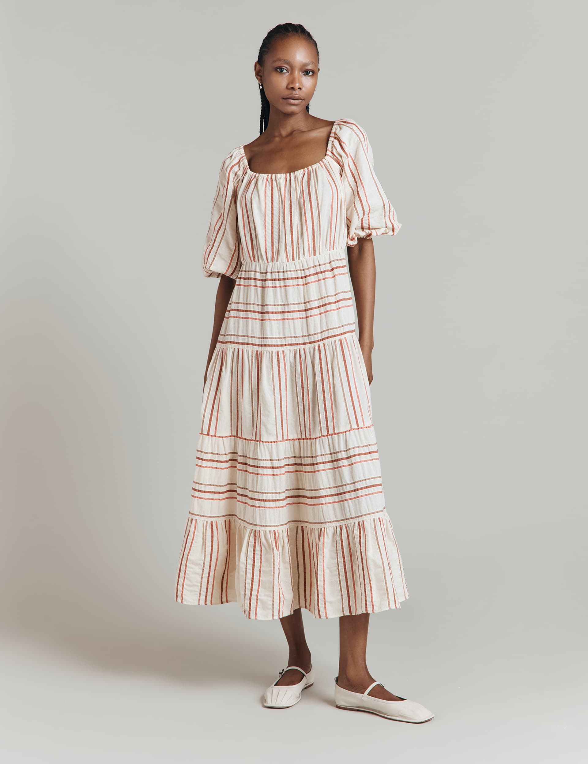 Ghost Women's Cotton Rich Striped Midaxi Tiered Dress