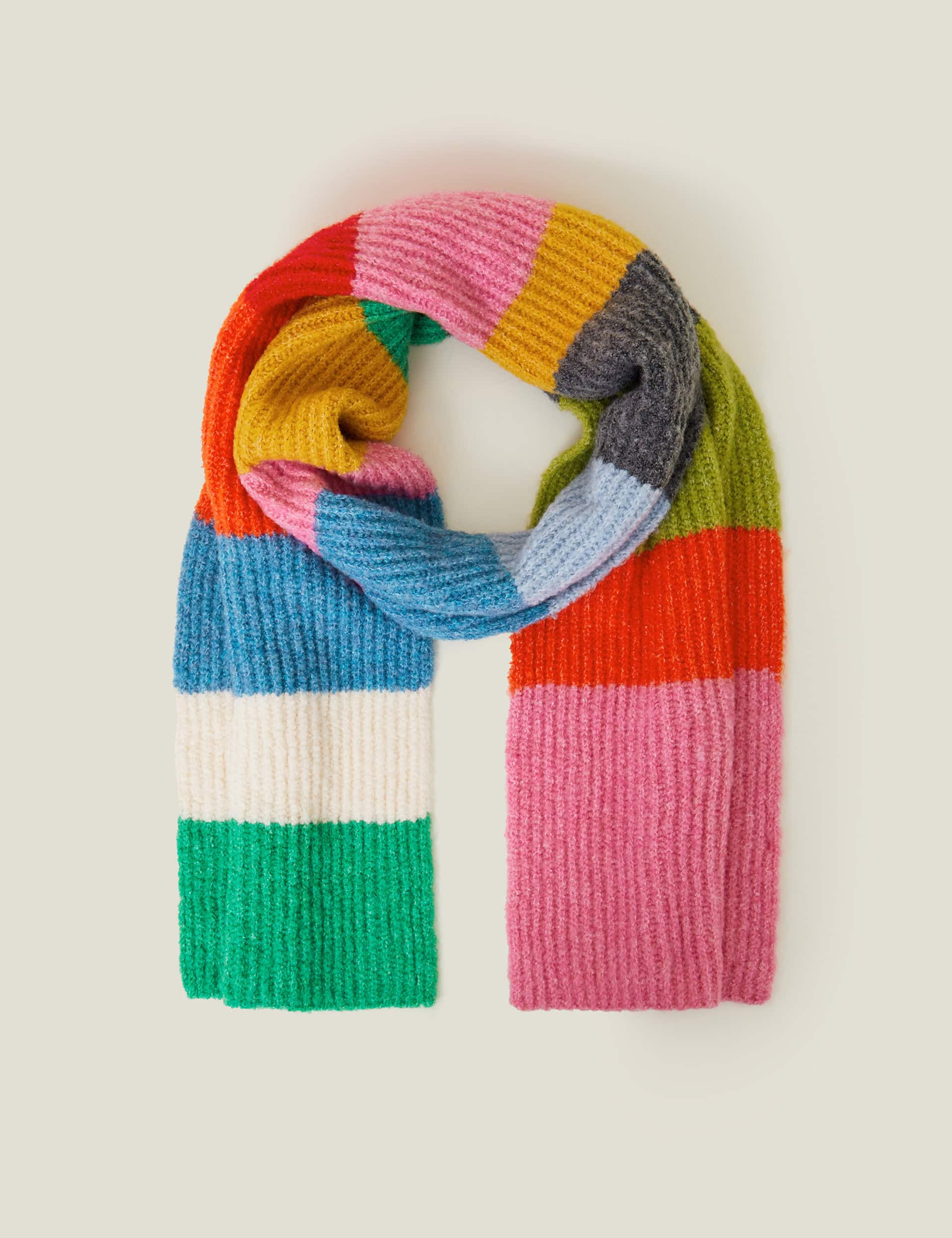 Accessorize Women's Ribbed Knit Colour Block Striped Scarf - Multi, Multi