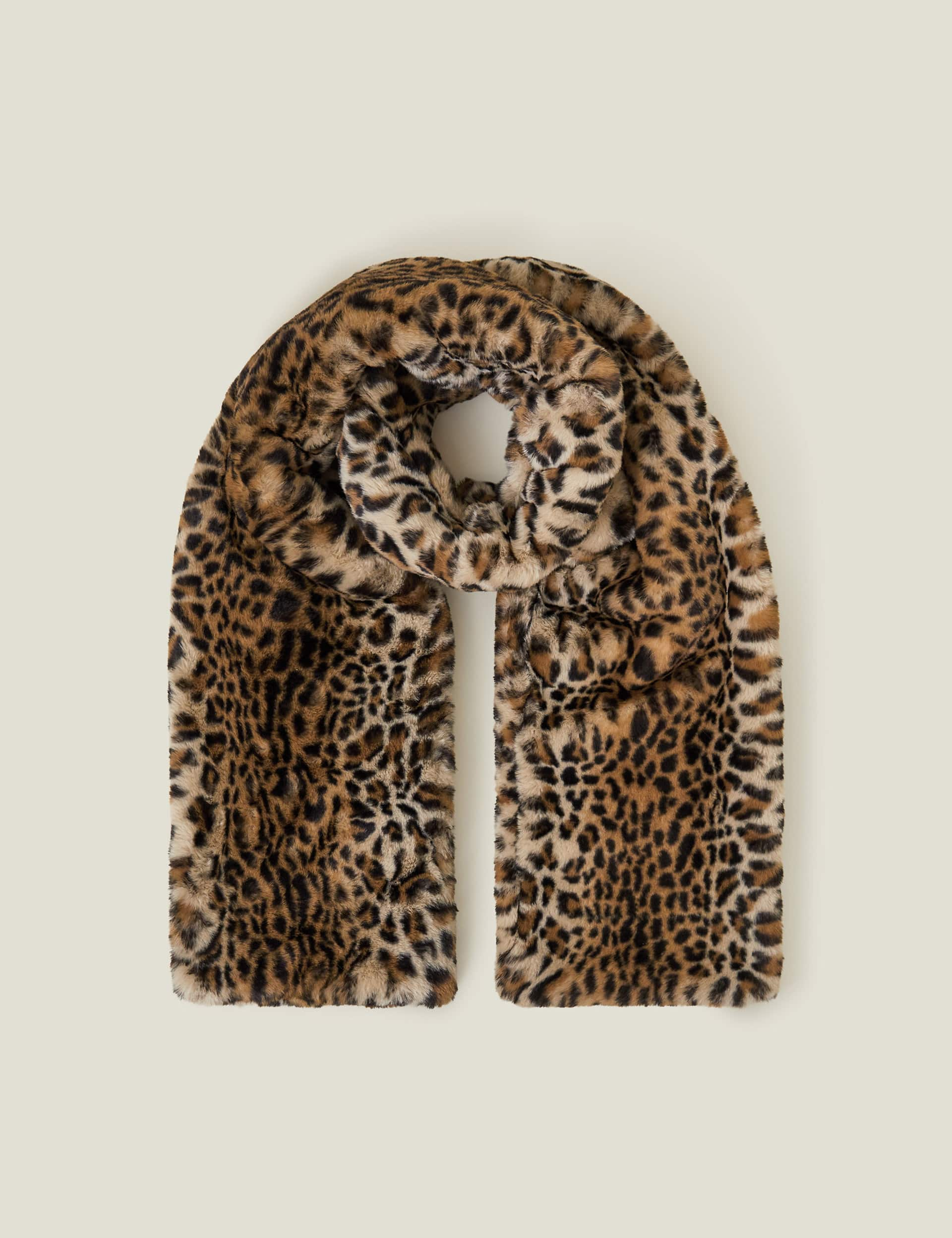 Accessorize Women's Faux Fur Animal Print Scarf - Brown Mix, Brown Mix