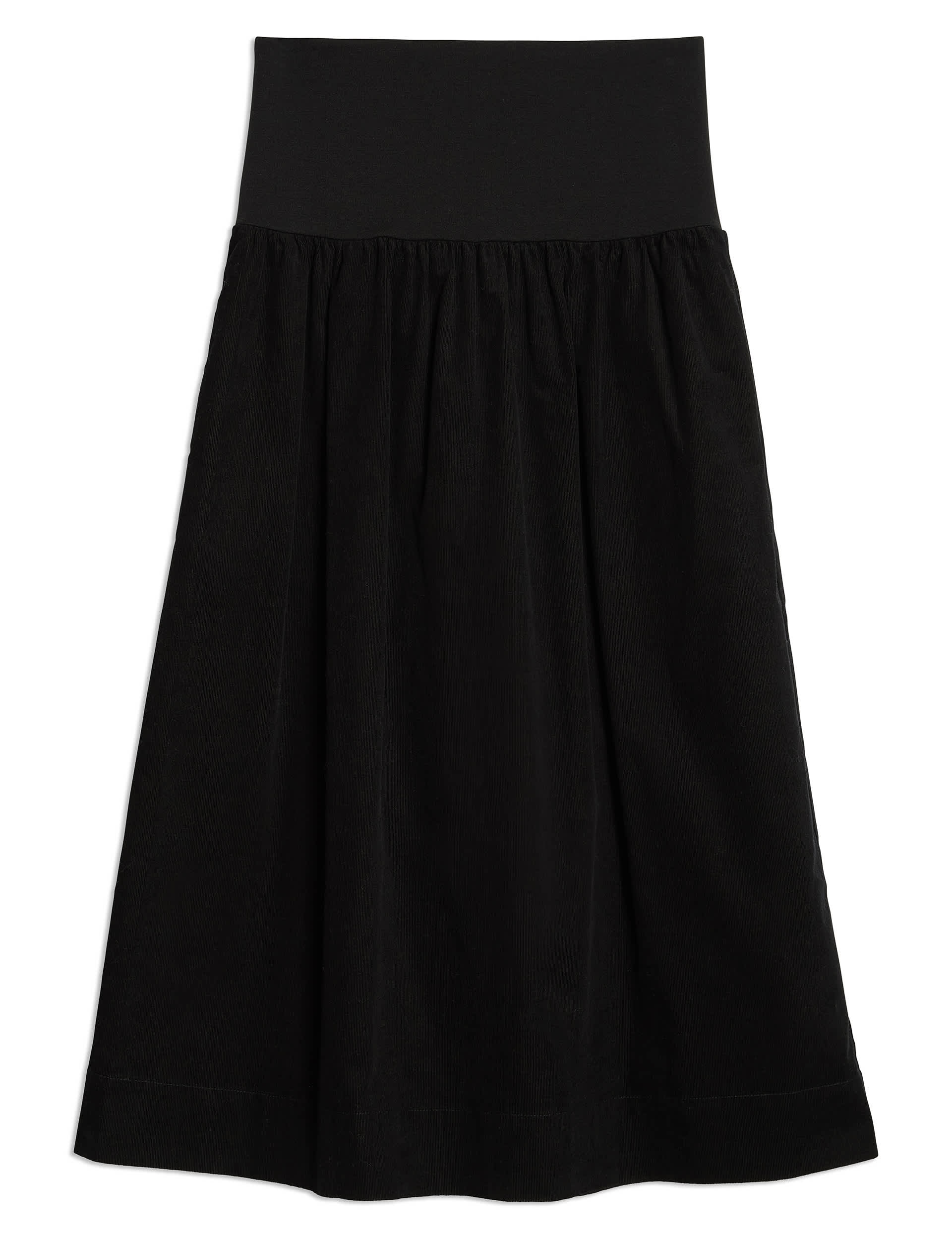 Albaray Women's Pure Cotton Cord Midi A-Line Skirt - 10 - Black, Black