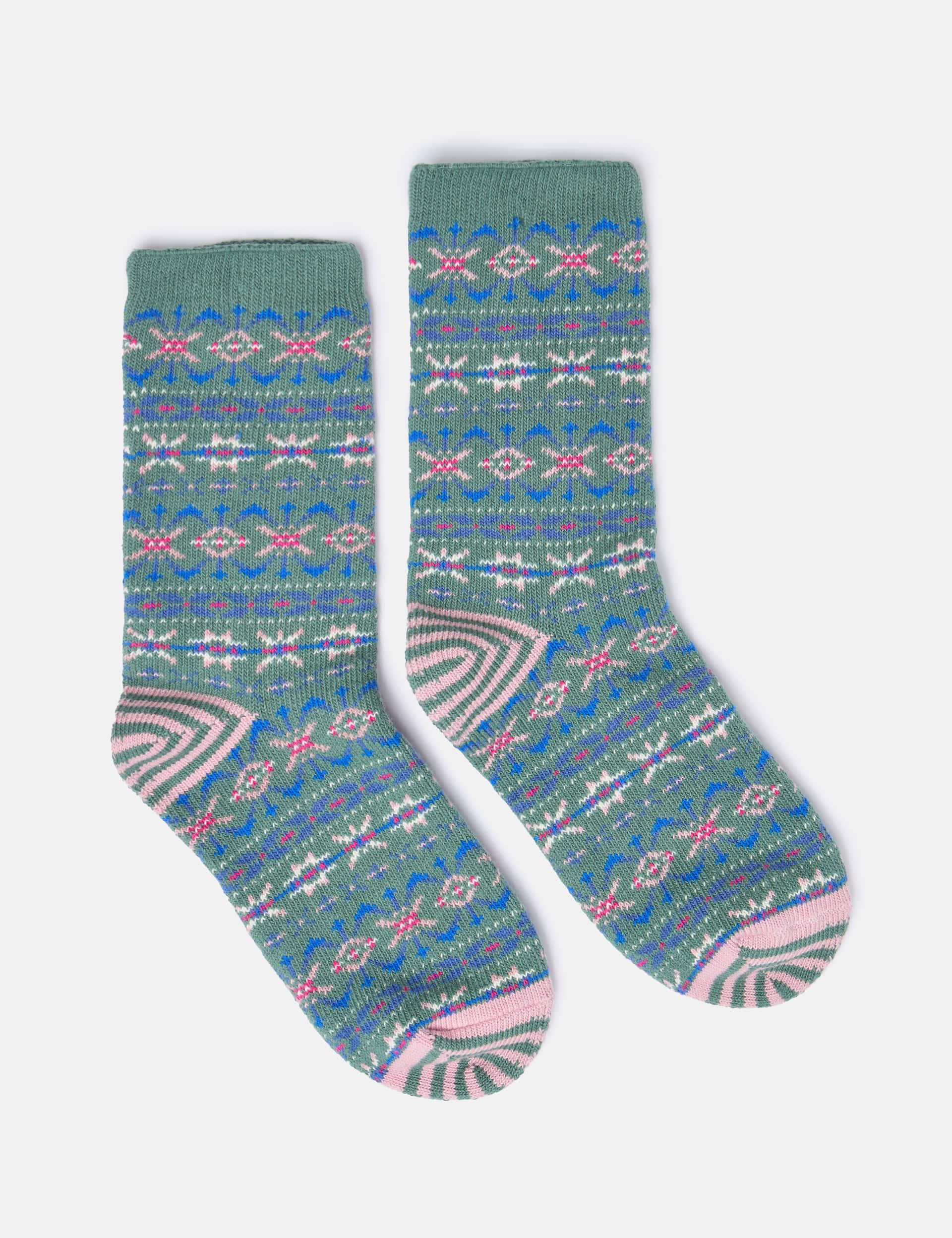 Joules Women's Cotton Rich Fair Isle Boot Socks - Green Mix, Green Mix