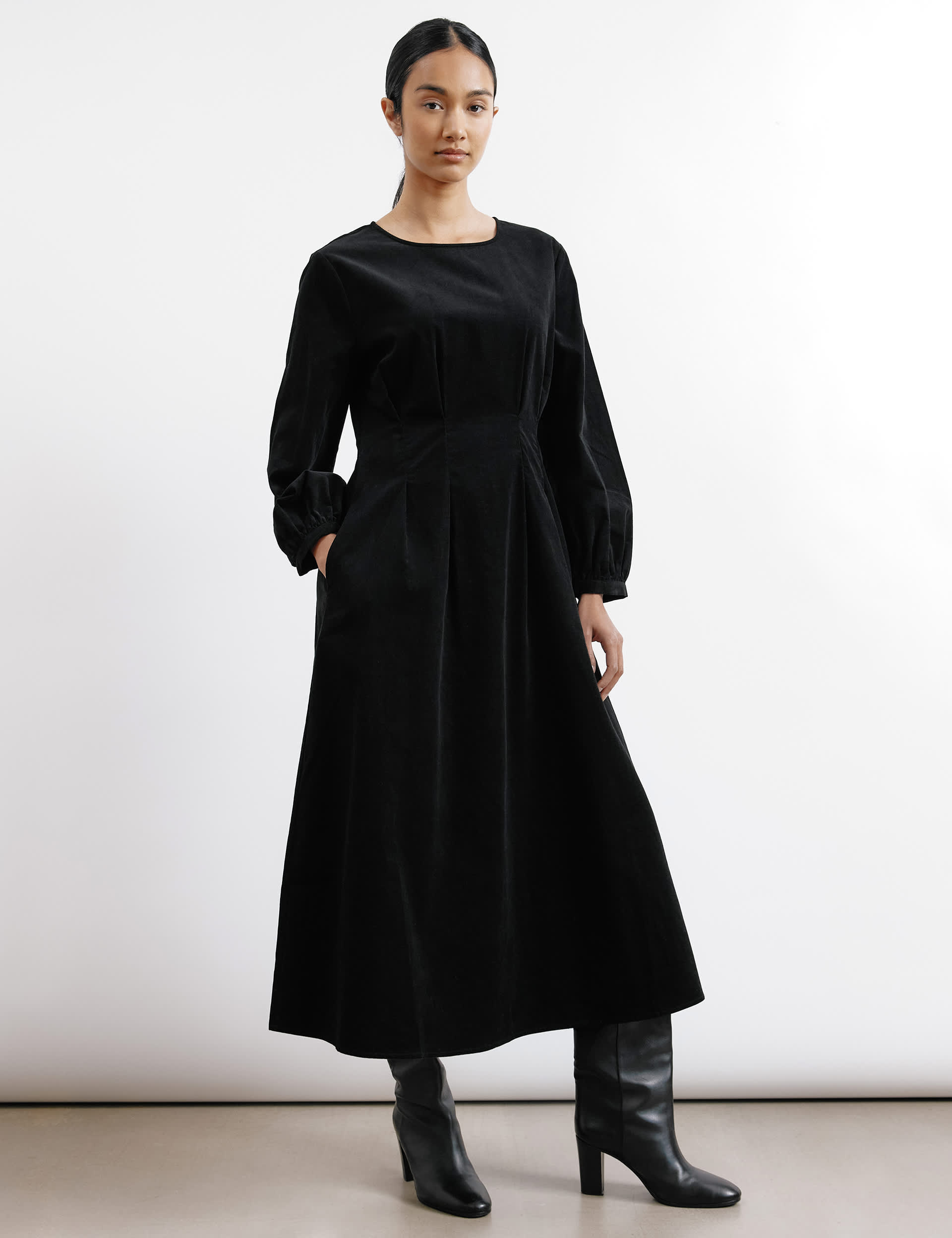 Albaray Women's Pure Cotton Cord Midi Waisted Dress