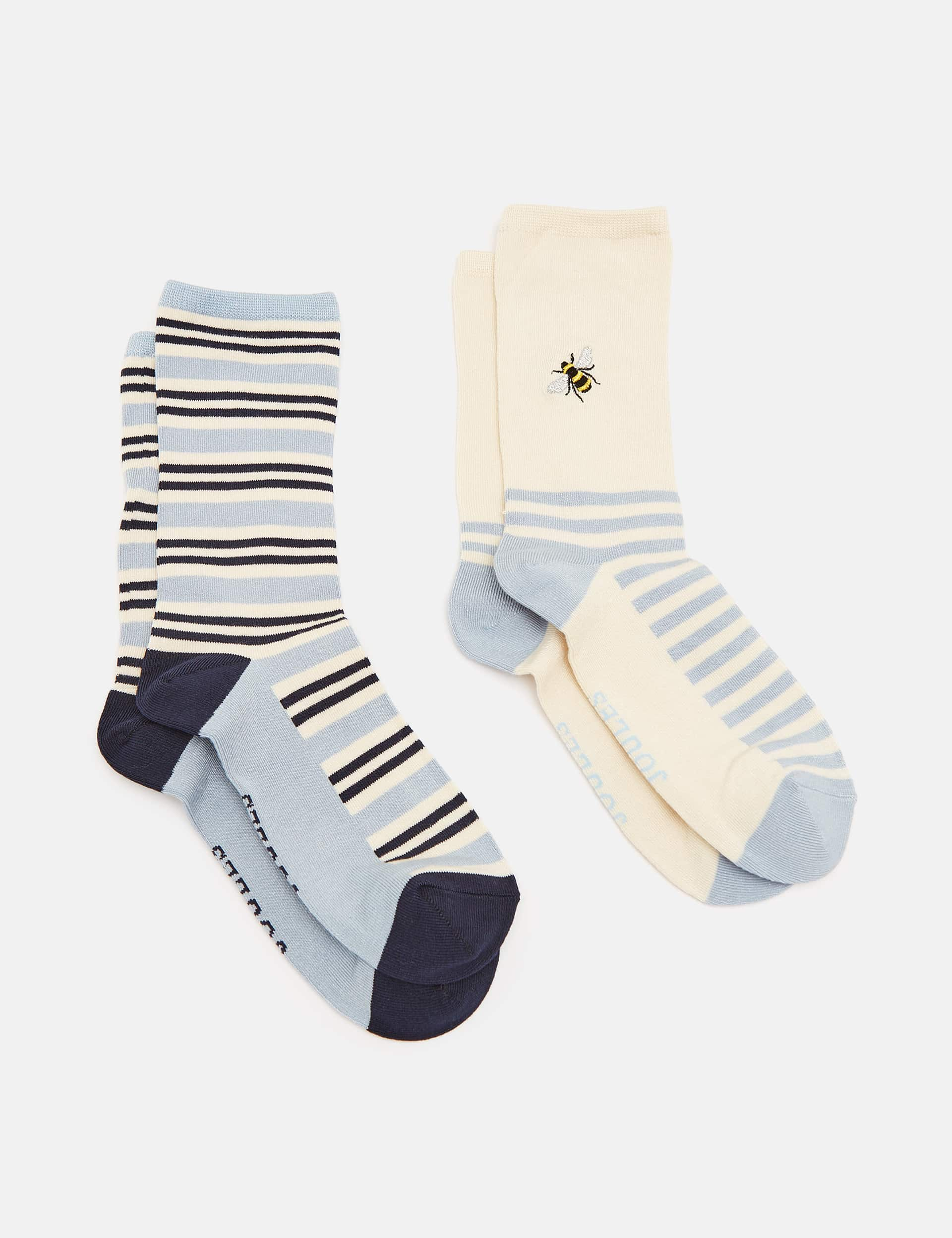 Joules Women's Striped Ankle High Socks - Blue Mix, Blue Mix