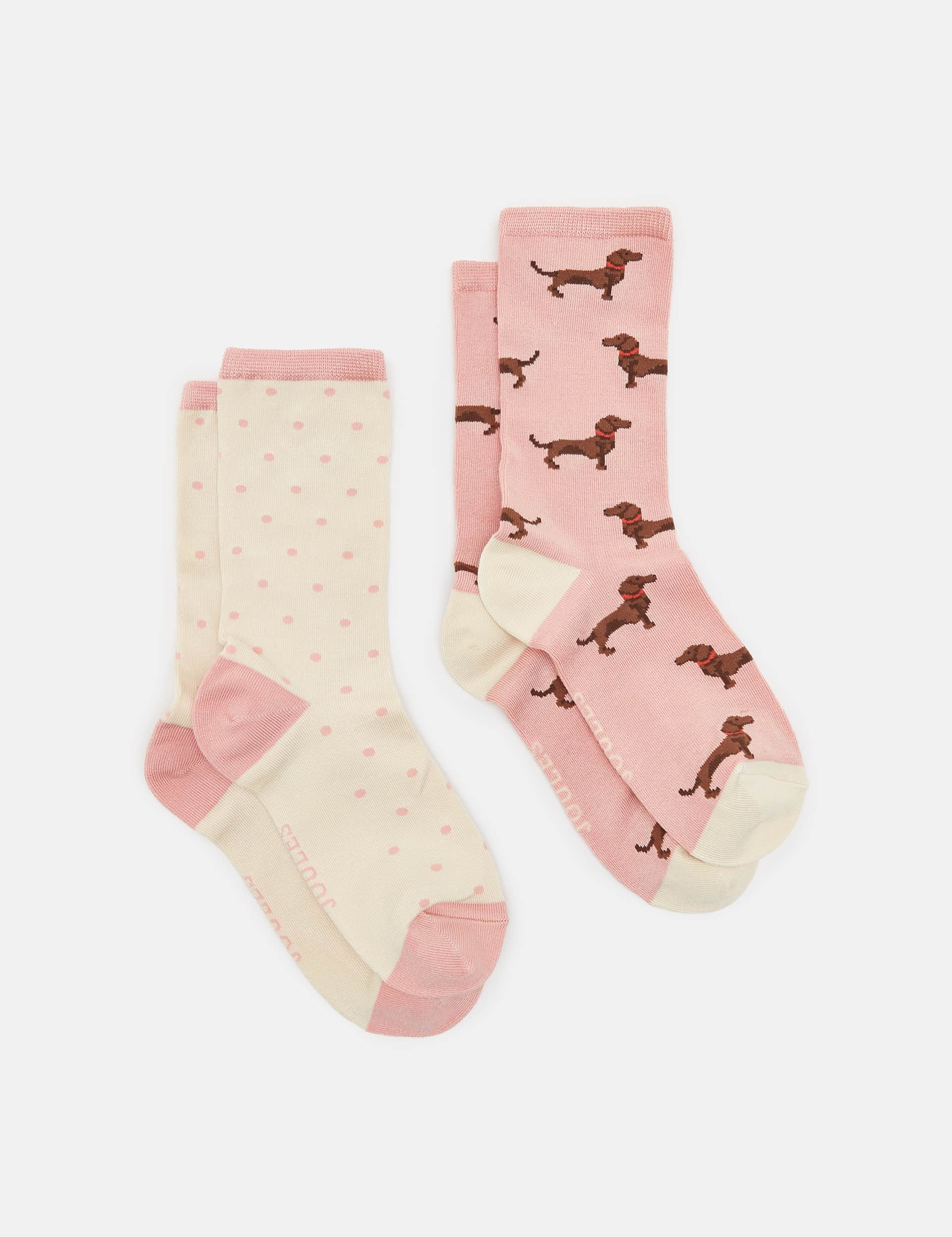 Joules Women's 2pk Dog Pattern Ankle High Socks - Pink, Pink