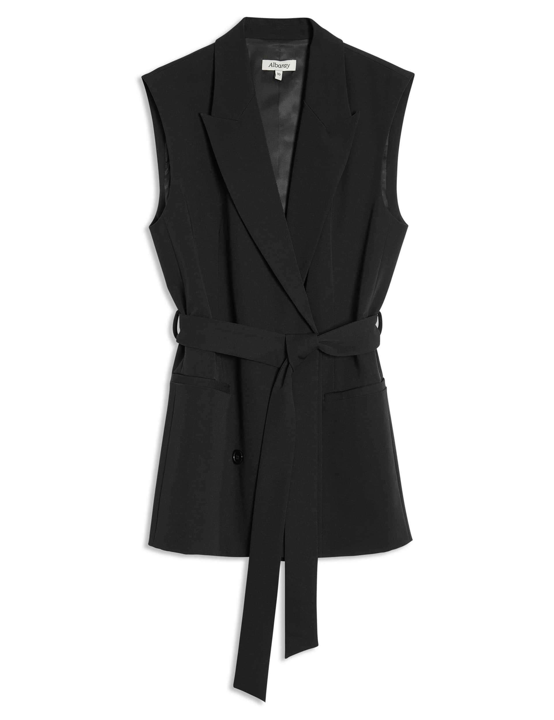 Albaray Women's Tailored Belted Sleeveless Jacket - 8 - Black, Black