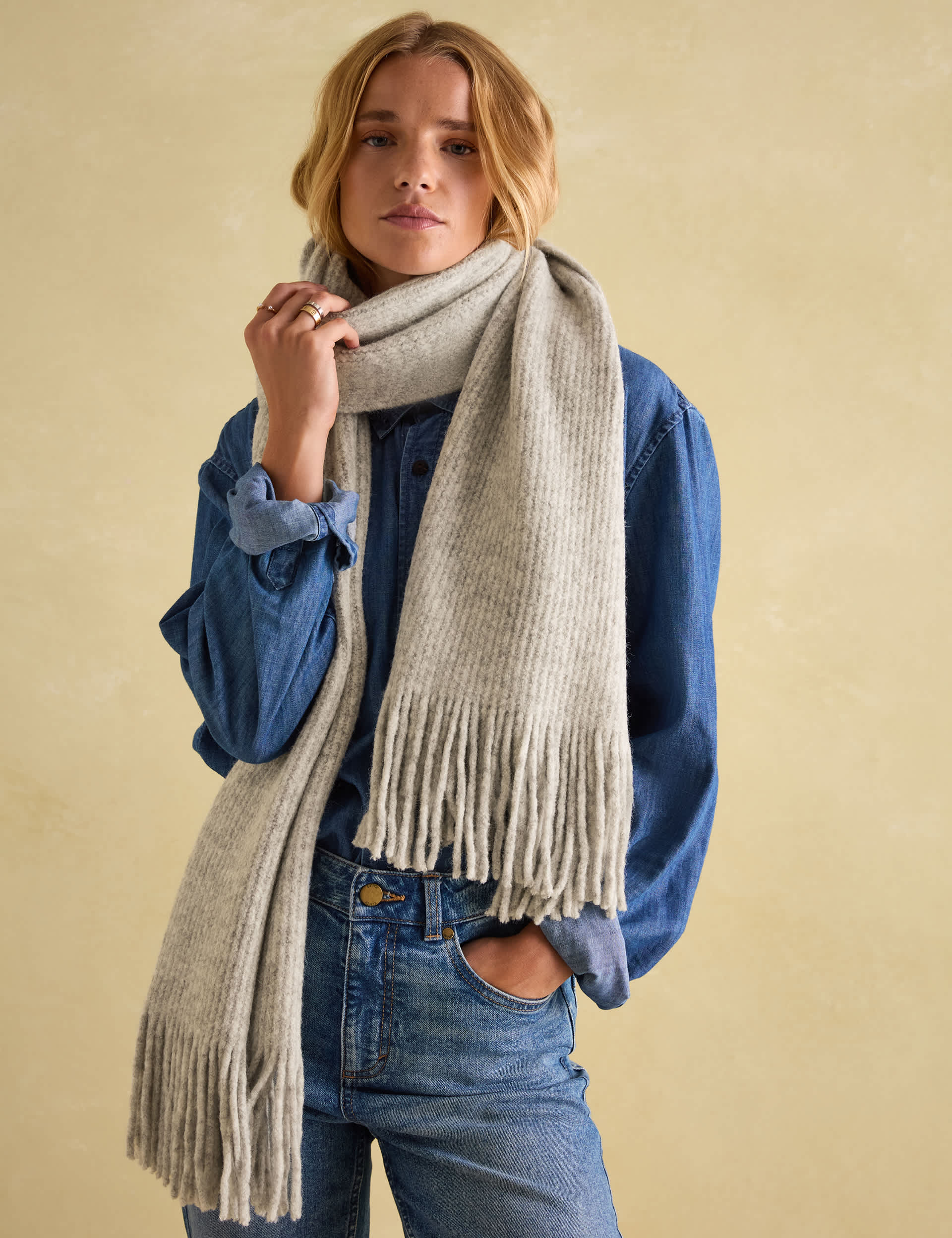 Joules Women's Ribbed Knit Tassel Scarf - Grey, Grey