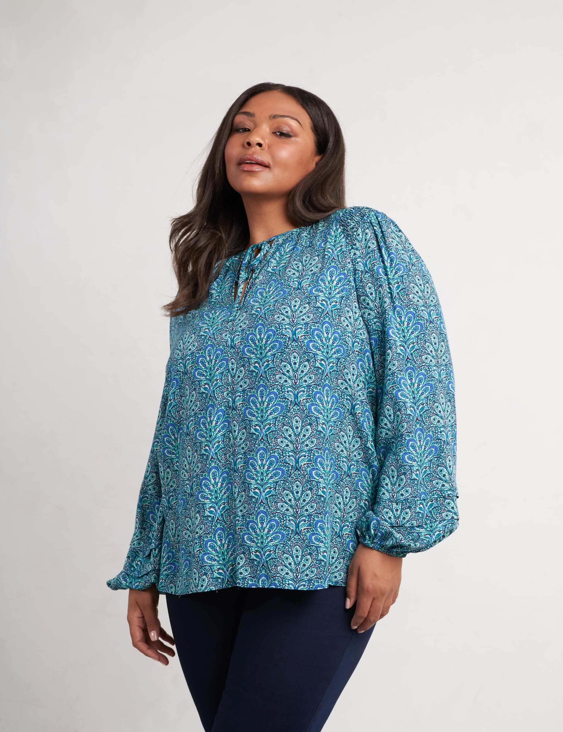 Live Unlimited London Women's Paisley V-Neck Blouse - 22 - Blue Mix, Blue Mix