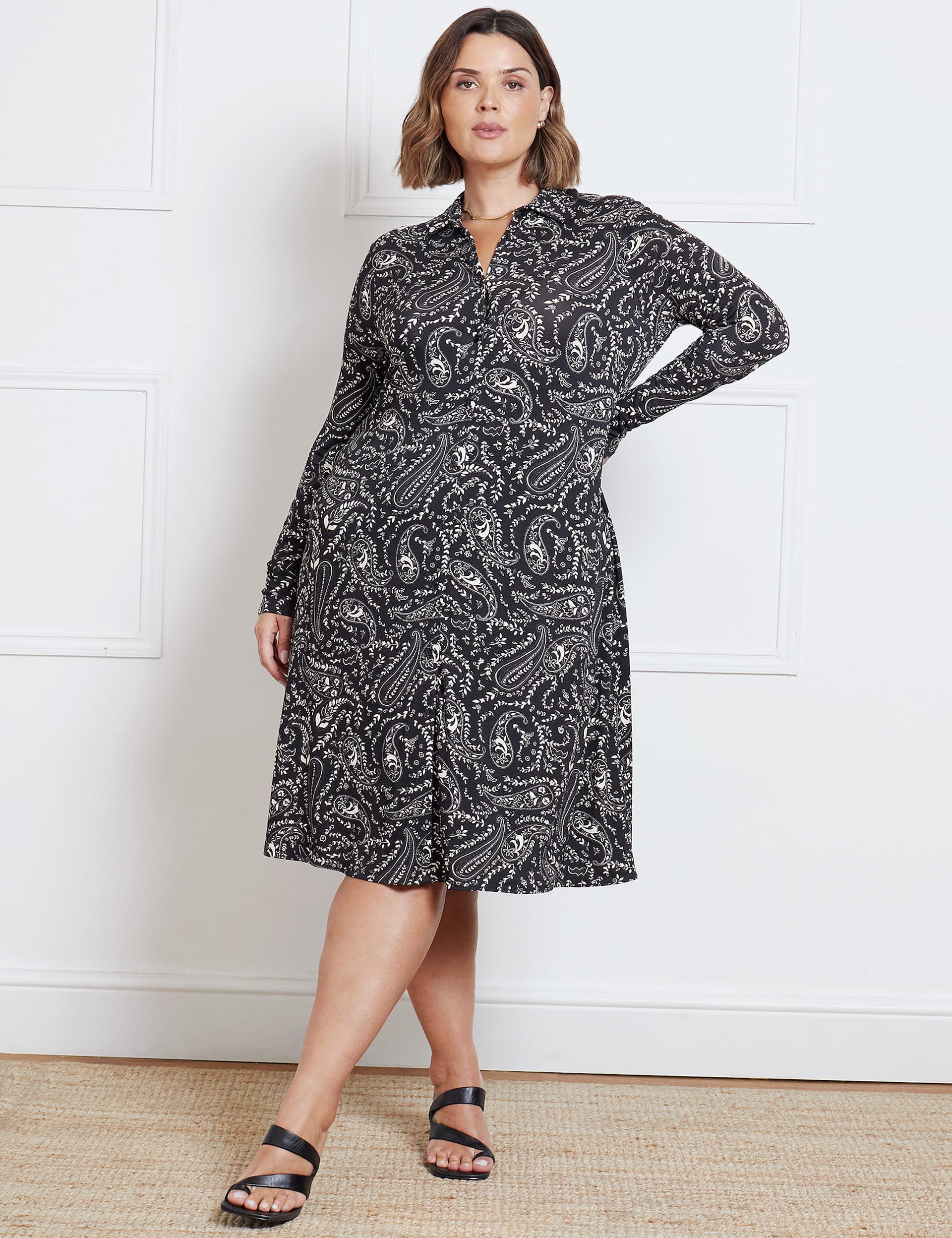Live Unlimited London Women's Jersey Paisley Knee Length Shirt Dress
