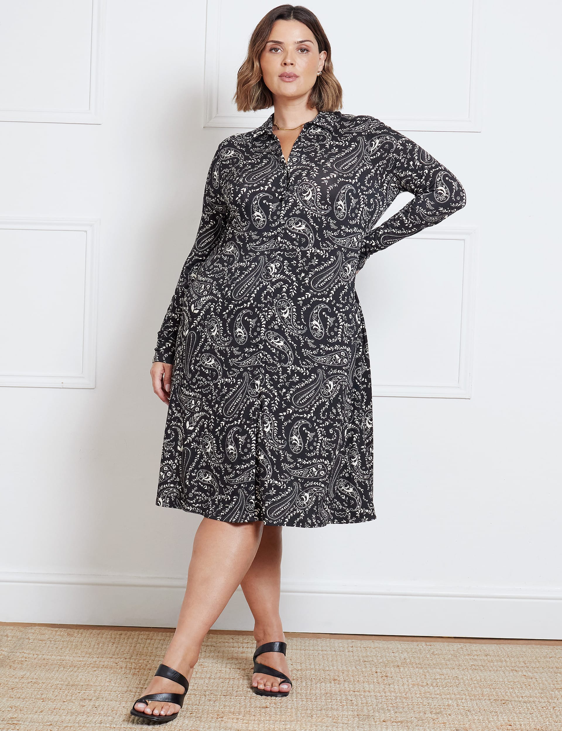 Live Unlimited London Women's Jersey Paisley Knee Length Shirt Dress - 18 - Black Mix, Black Mix