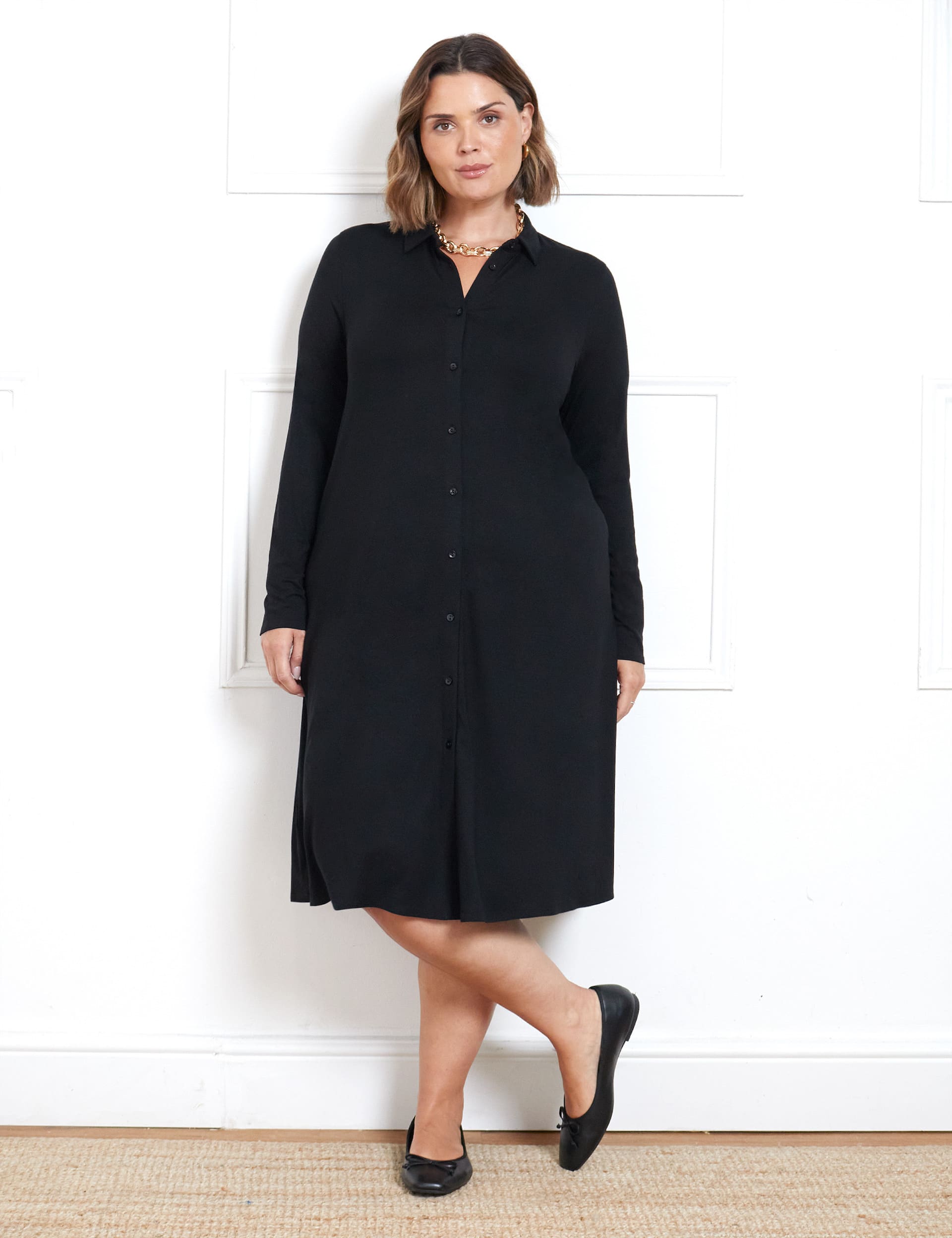 Live Unlimited London Women's Jersey Button Through Shirt Dress - 18 - Black, Black