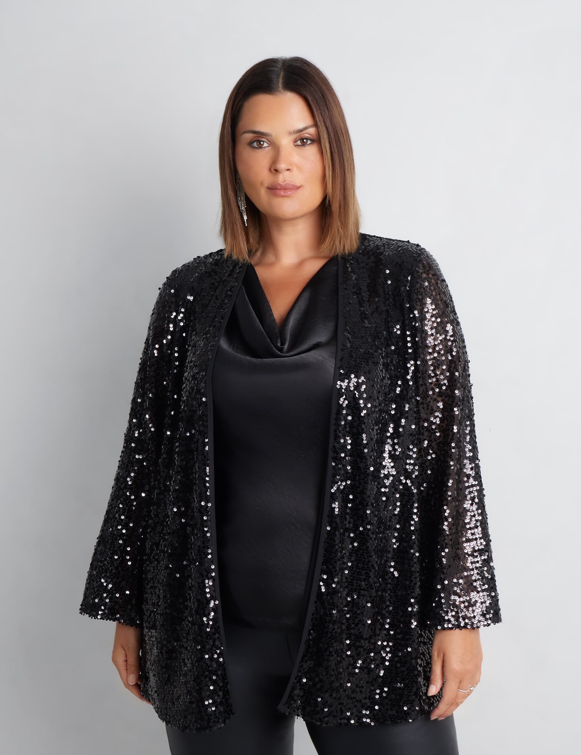 Live Unlimited London Women's Sequin Kimono Top - 20 - Black, Black