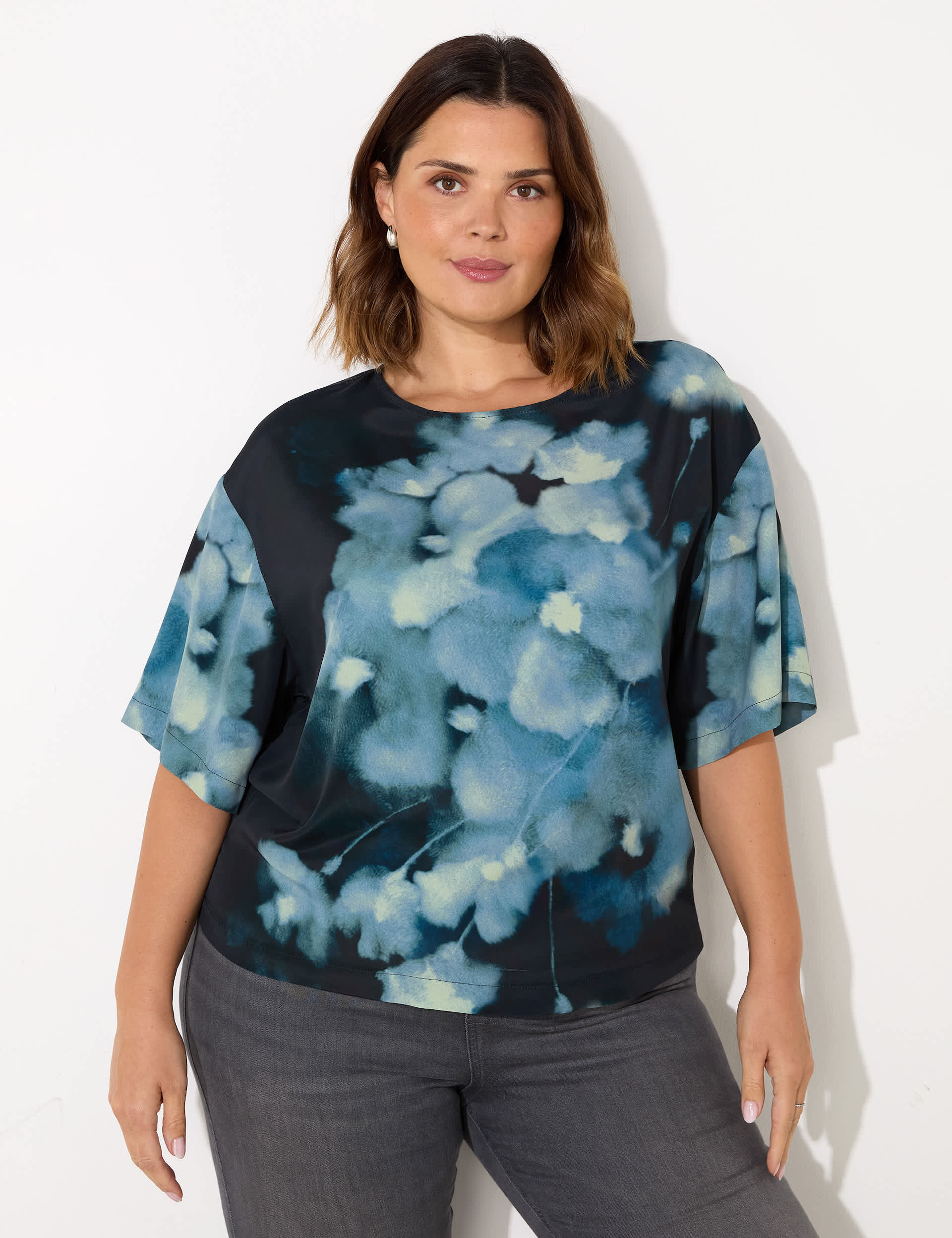 Live Unlimited London Women's Floral Top - 20 - Blue Mix, Blue Mix