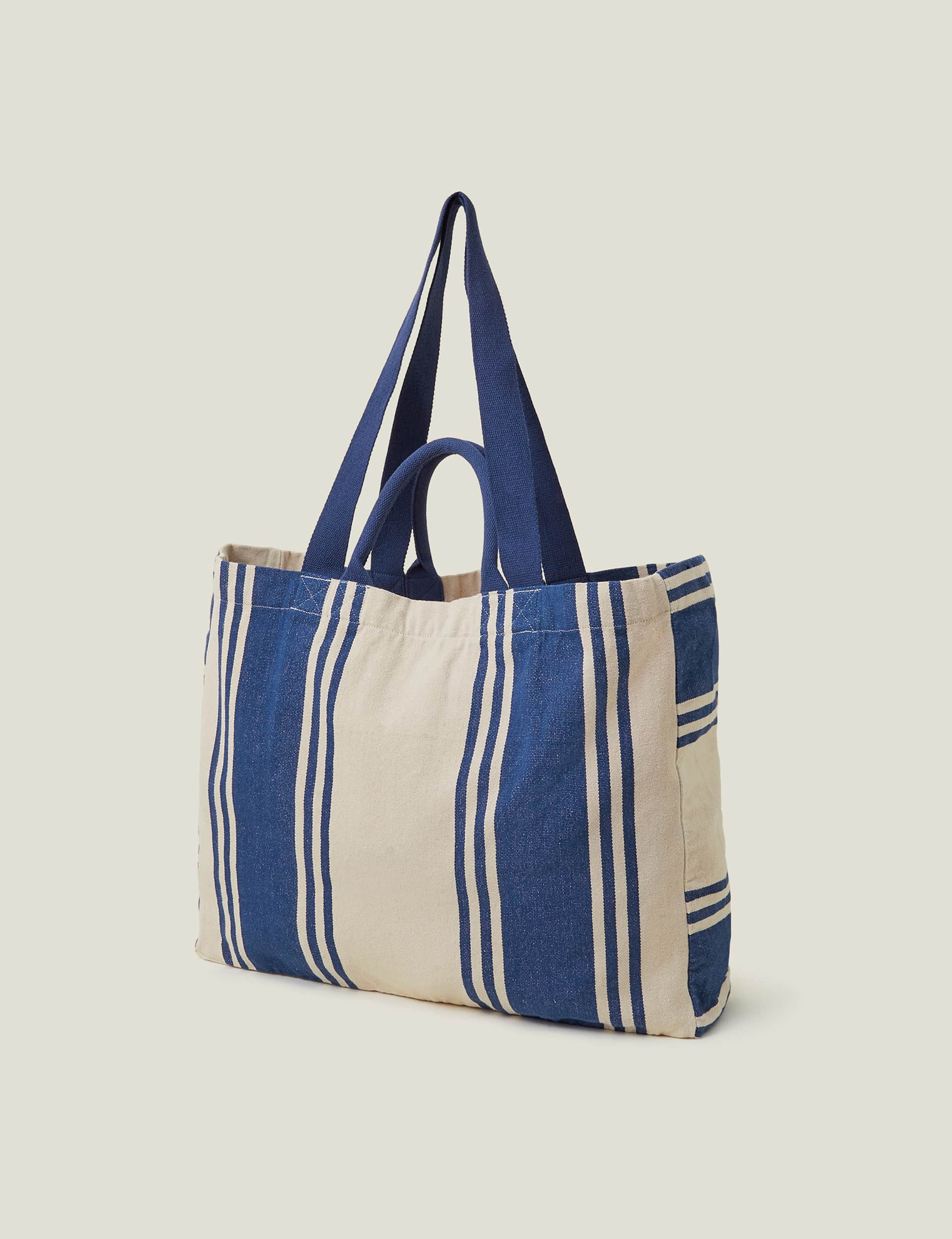 Accessorize Women's Pure Cotton Striped Tote Bag - Blue Mix, Blue Mix